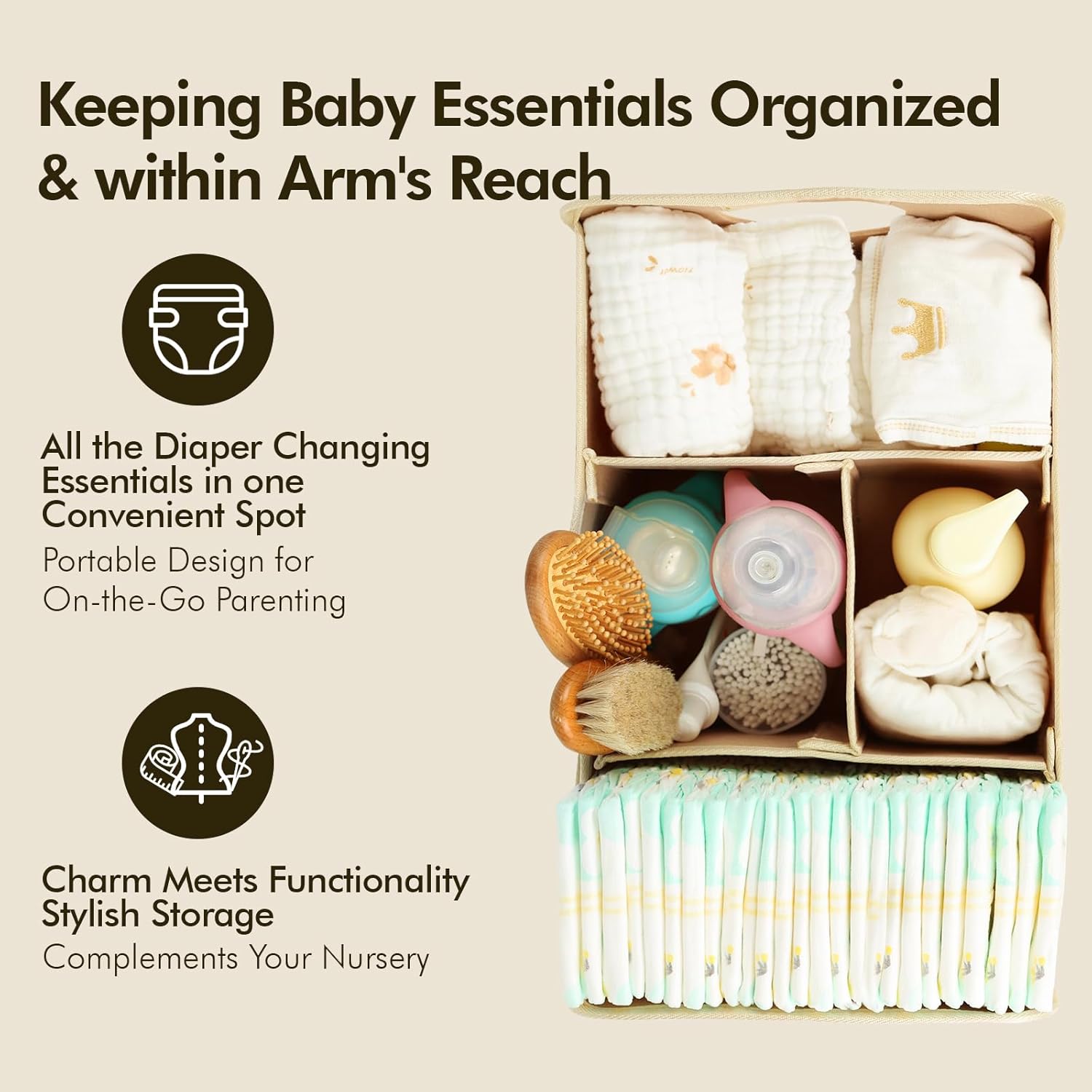 BOPHILI Diaper Caddy Organizer 2 Pack - Brown