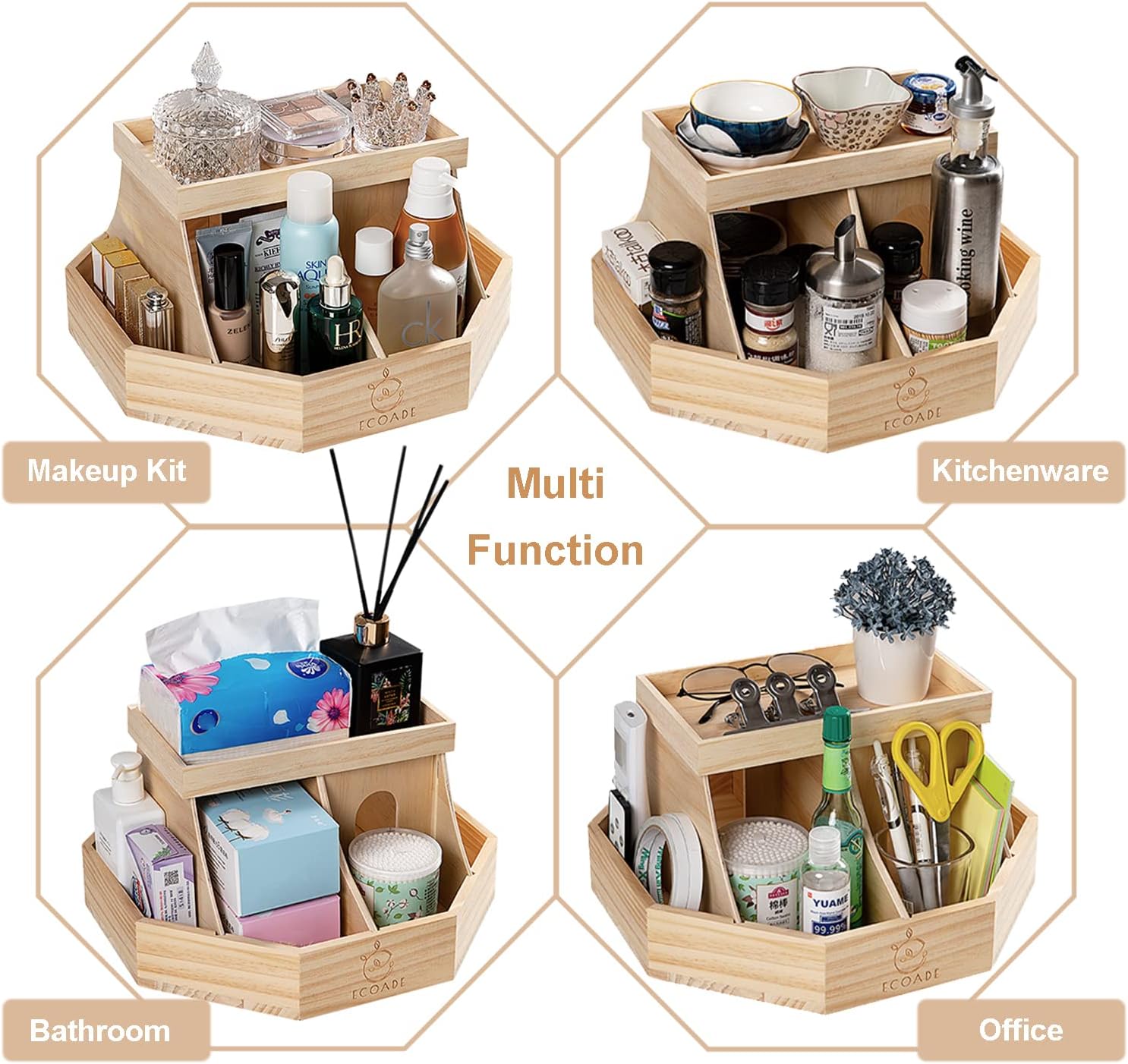 ECOADE Rotating Wooden Diaper Caddy with Dividers 1