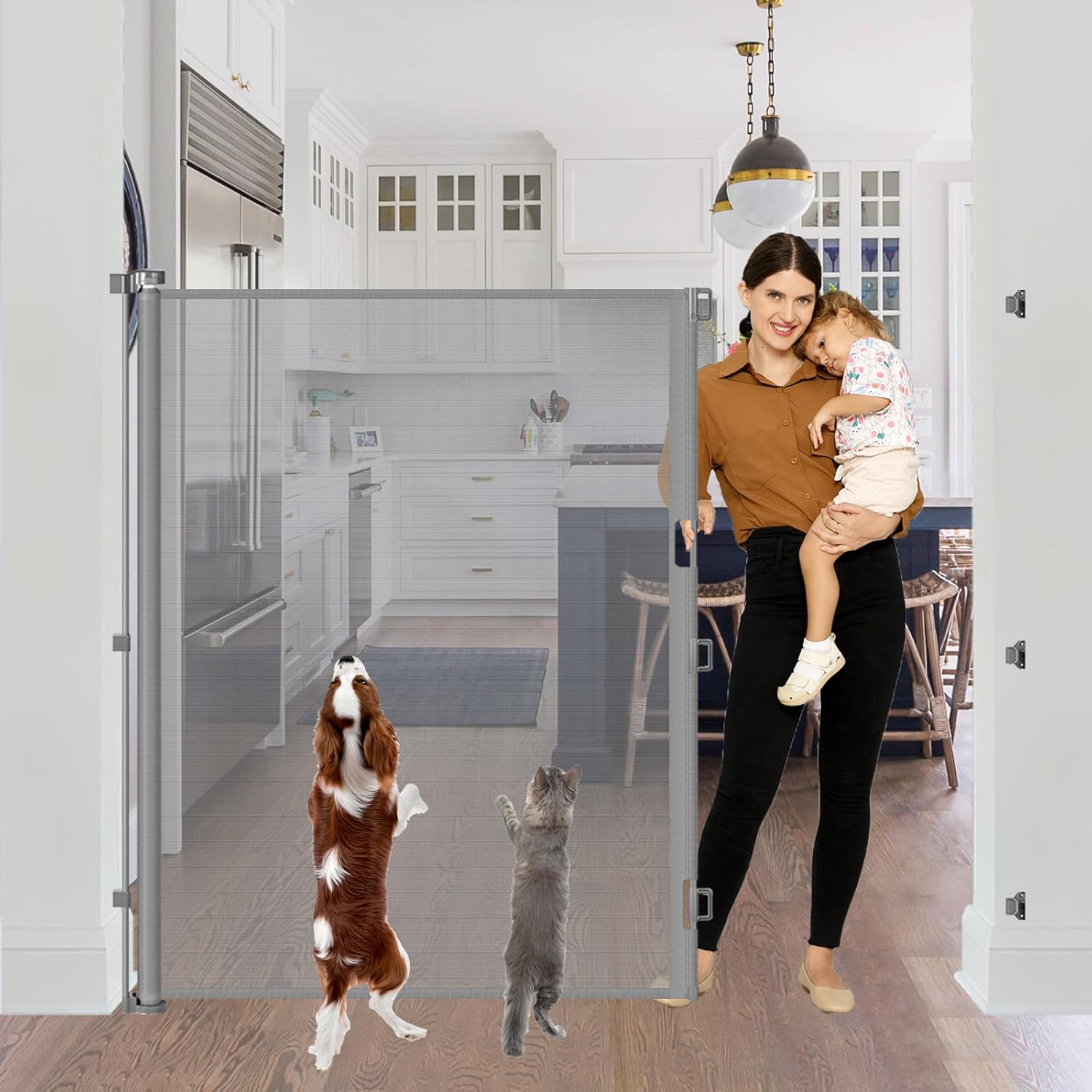 60 Inch Extra Tall Retractable Cat Gate - Gray