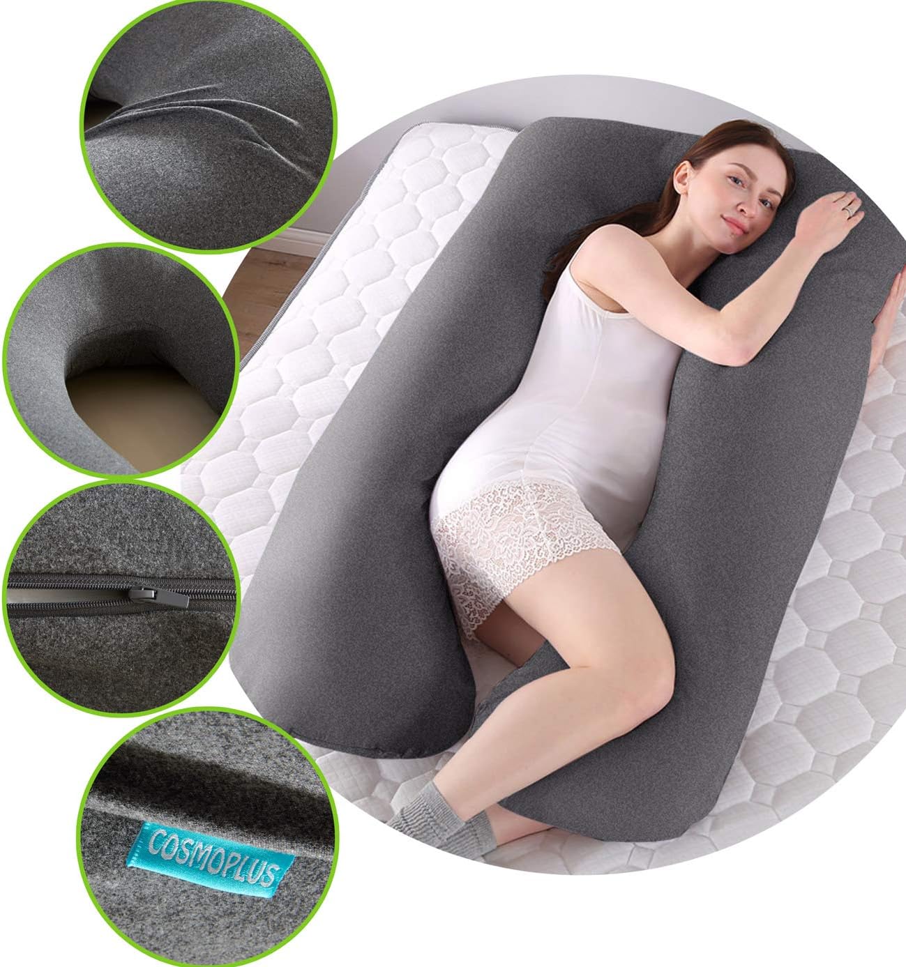 COSMOPLUS U-Shaped Full Body Pillow Case Heather Grey 1