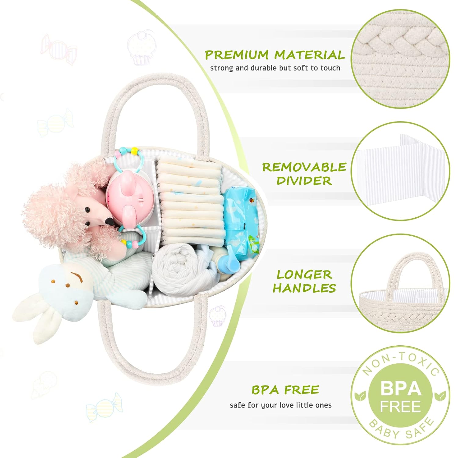 Maliton Diaper Caddy for Baby Girl - Cotton Rope Organizer