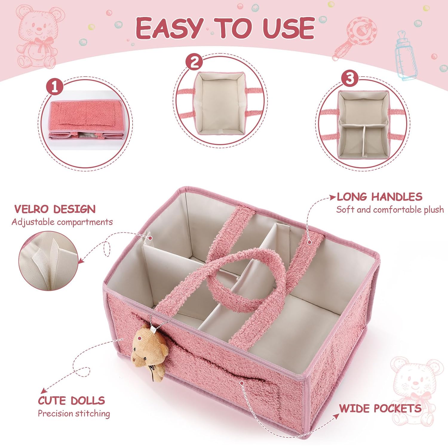 Teenyyou 2 Pcs Diaper Caddy Organizer Set with Doll Ornament