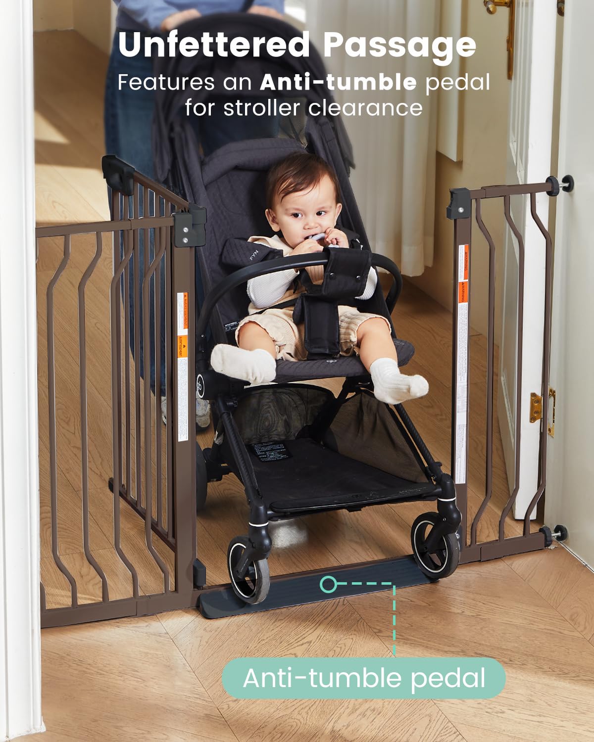 GROWNSY Baby Gate with Anti-Trip Pedal and V-Shaped Rods