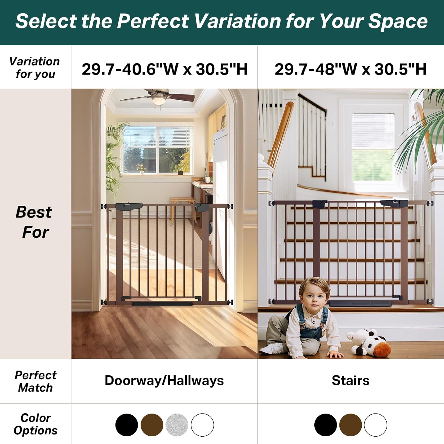Cumbor 297-406 Durable Stair Safety Gate for Kids and Pets