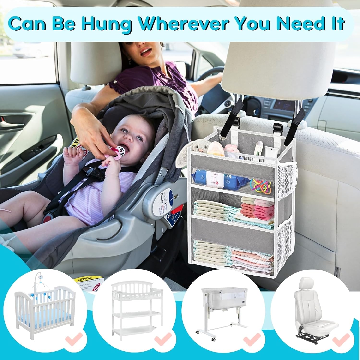 Ofiray-home Hanging Diaper Caddy with Mesh Pockets