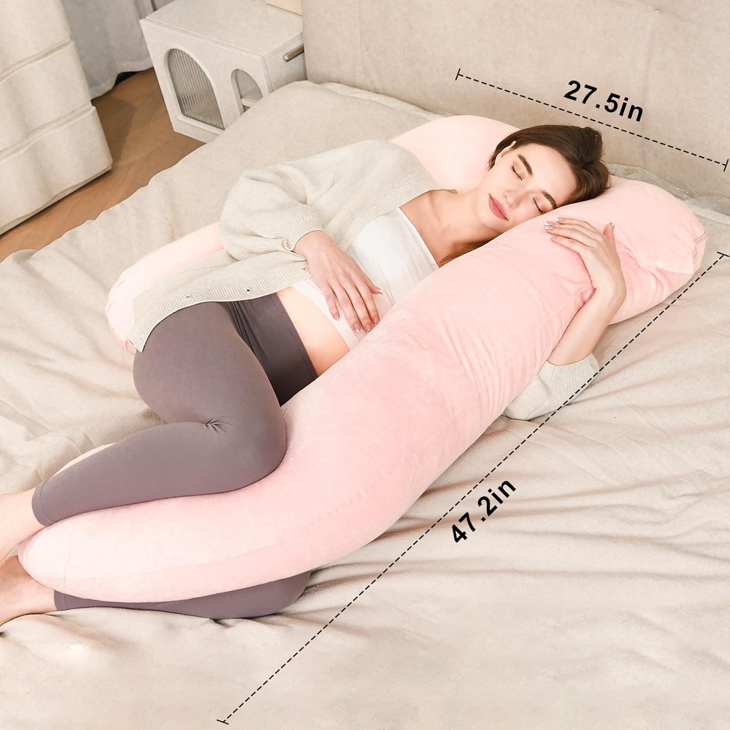 Iangorion Full Body Pillow Pink U-Shaped Maternity Support