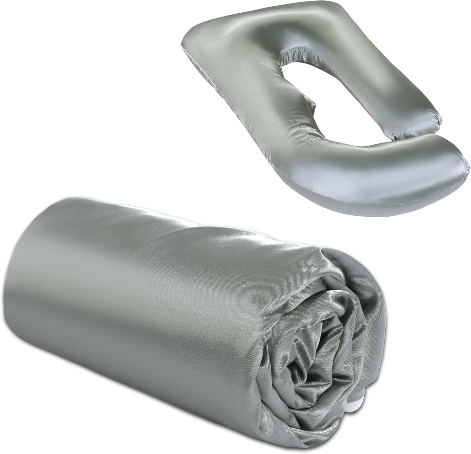 BALAPET Silky Satin Pregnancy Pillowcase U-Shaped with Hidden Zip Dark Grey