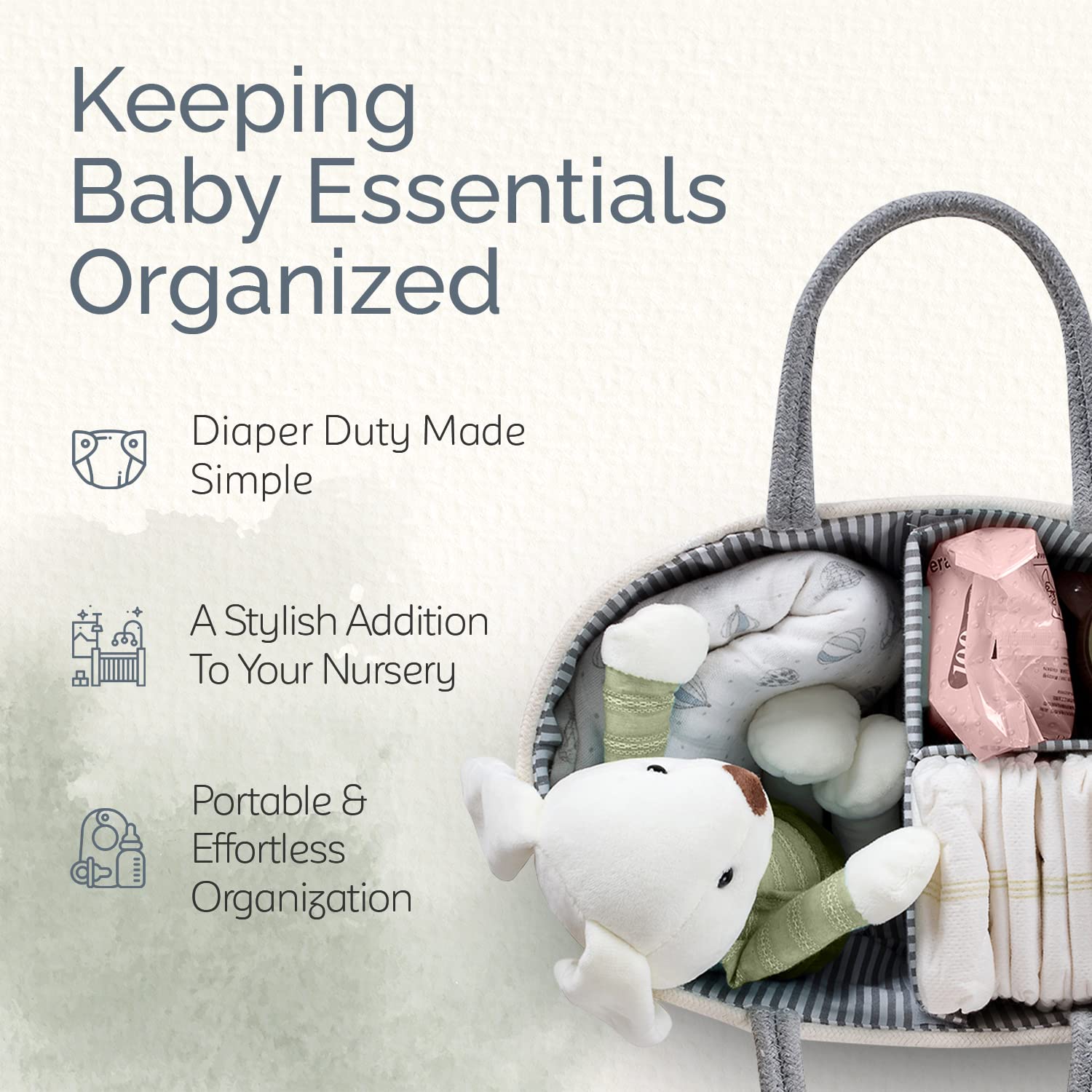 KiddyCare Woven Diaper Caddy Basket with Handle Lid