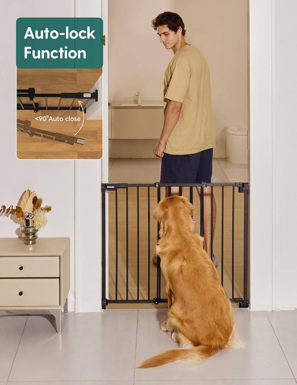 Babelio Stair Door Baby Gate No Bottom Bar 30 Tall Black