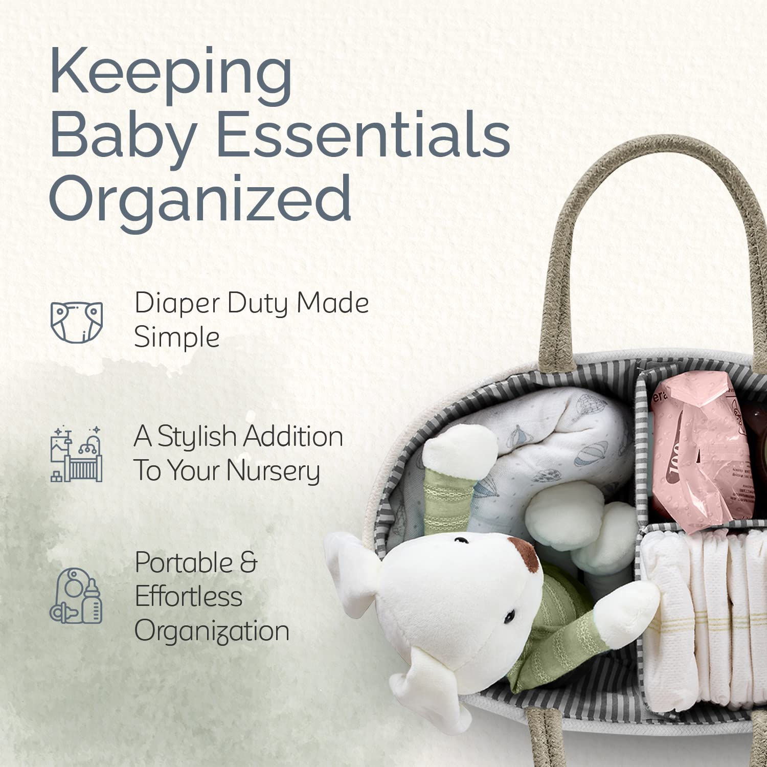 KiddyCare Woven Diaper Caddy Organizer Large Gray