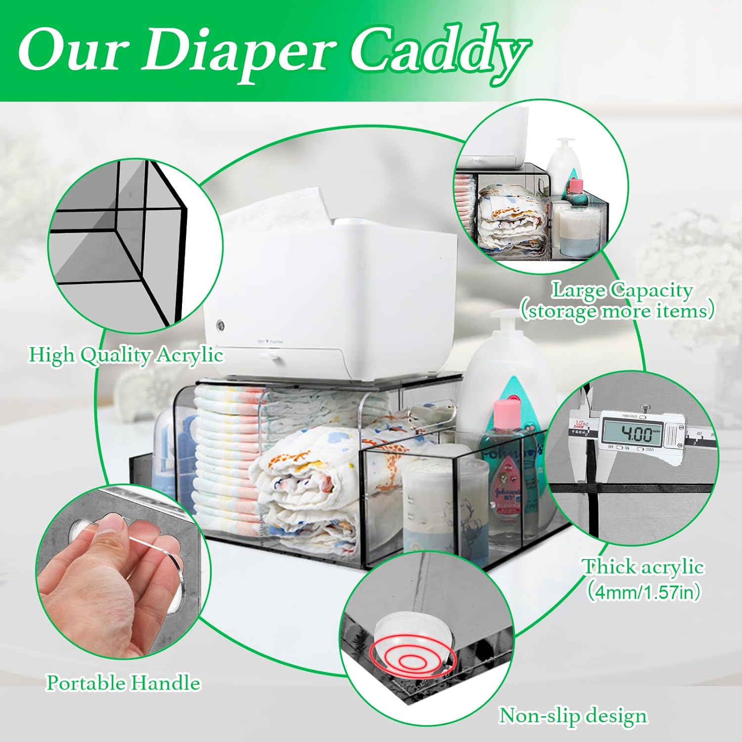Nanyezh Acrylic Diaper Caddy with 4 Compartments