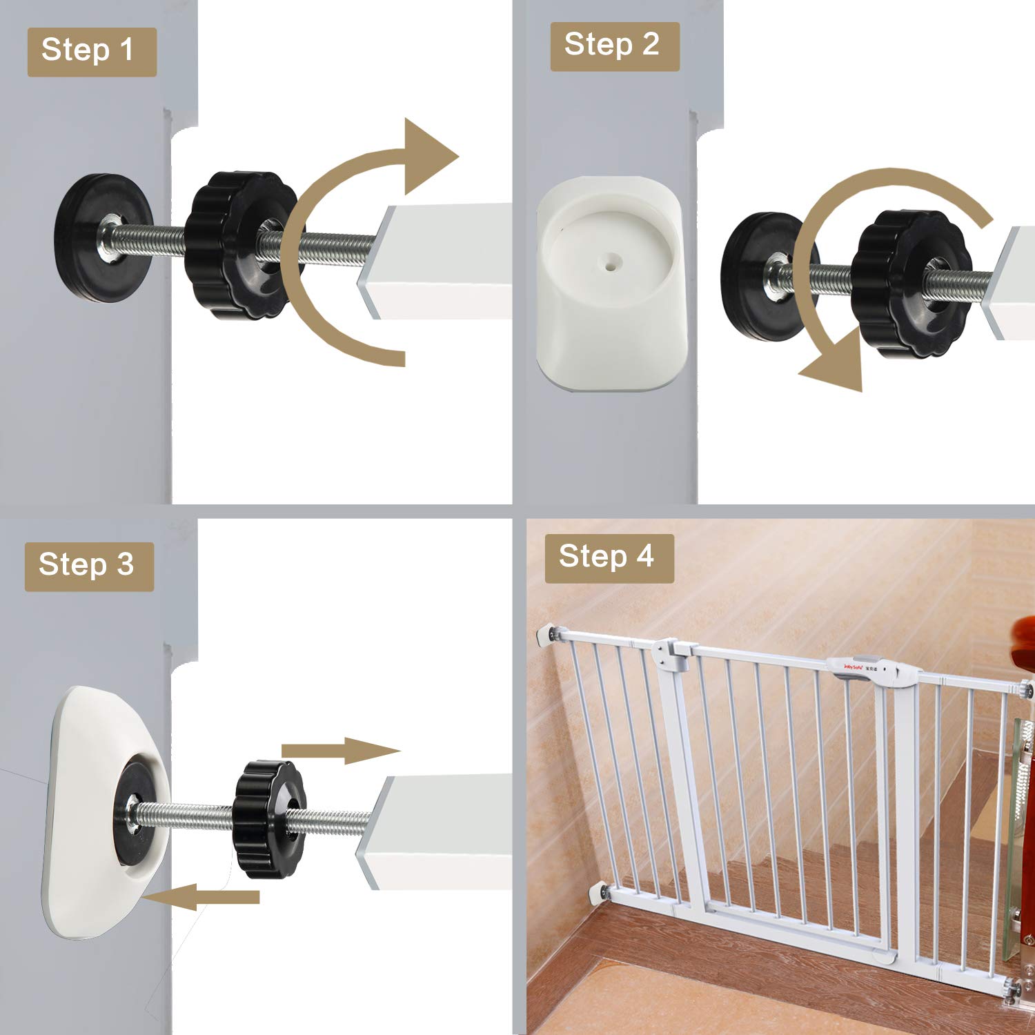 Vmaisi 4 Pack Wall Cup Protector - Pressure Mount Baby Gate Stabilizer White
