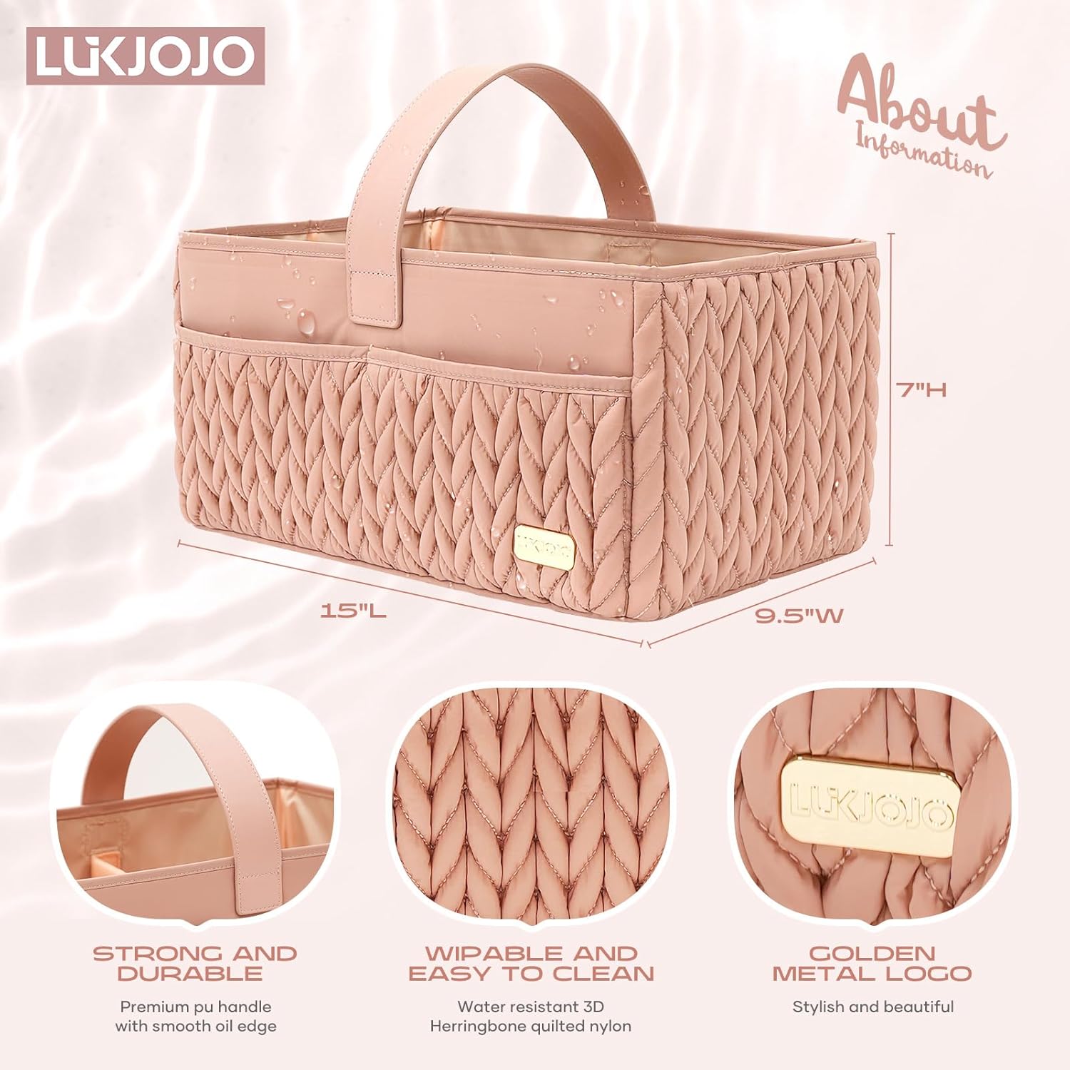 LUKJOJO Dusty Rose Diaper Caddy with Handle