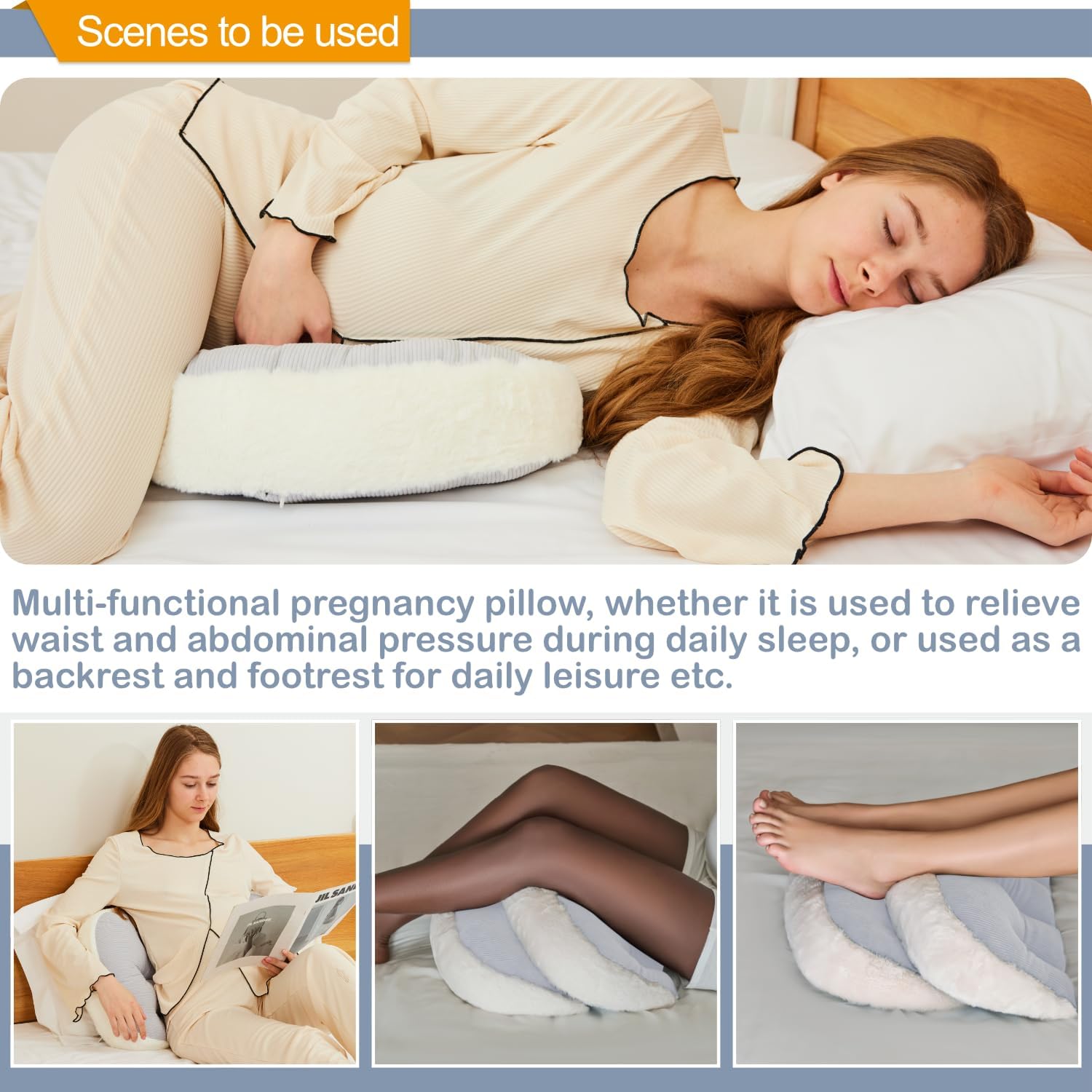 Trankerloop Maternity Pillow Grey with Faux Fur