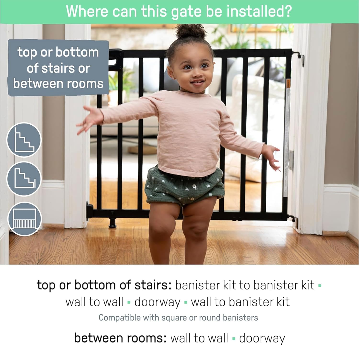 Summer Wood Banister and Baby Gate with Auto Close 30-48 Wide
