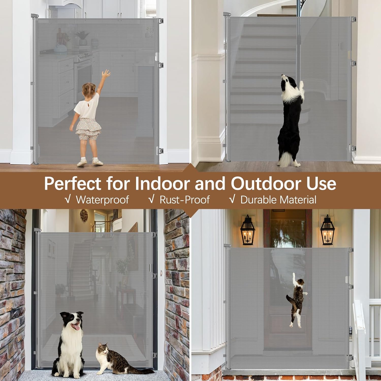 60 Inch Extra Tall Retractable Cat Gate - Gray