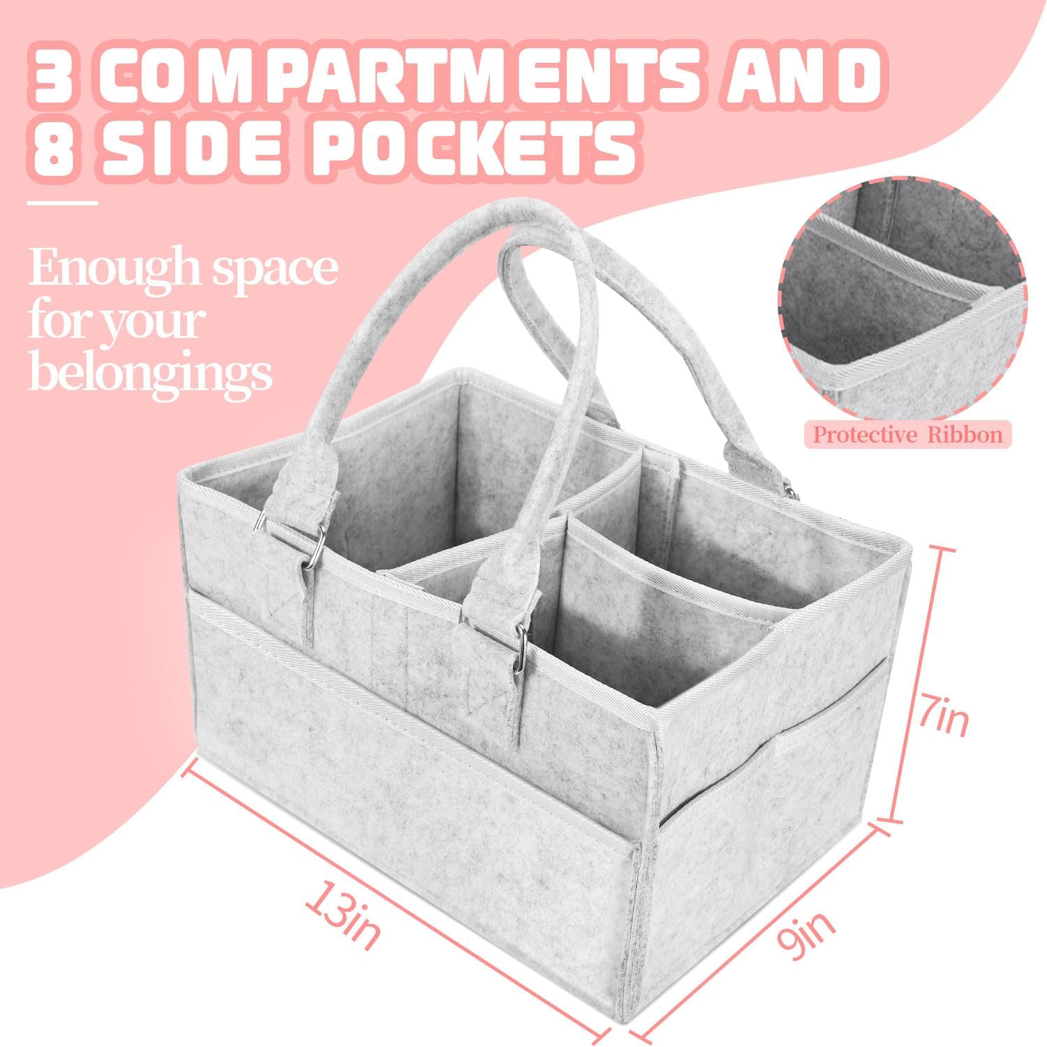 Baby Diaper Caddy with Handle and Side Pockets