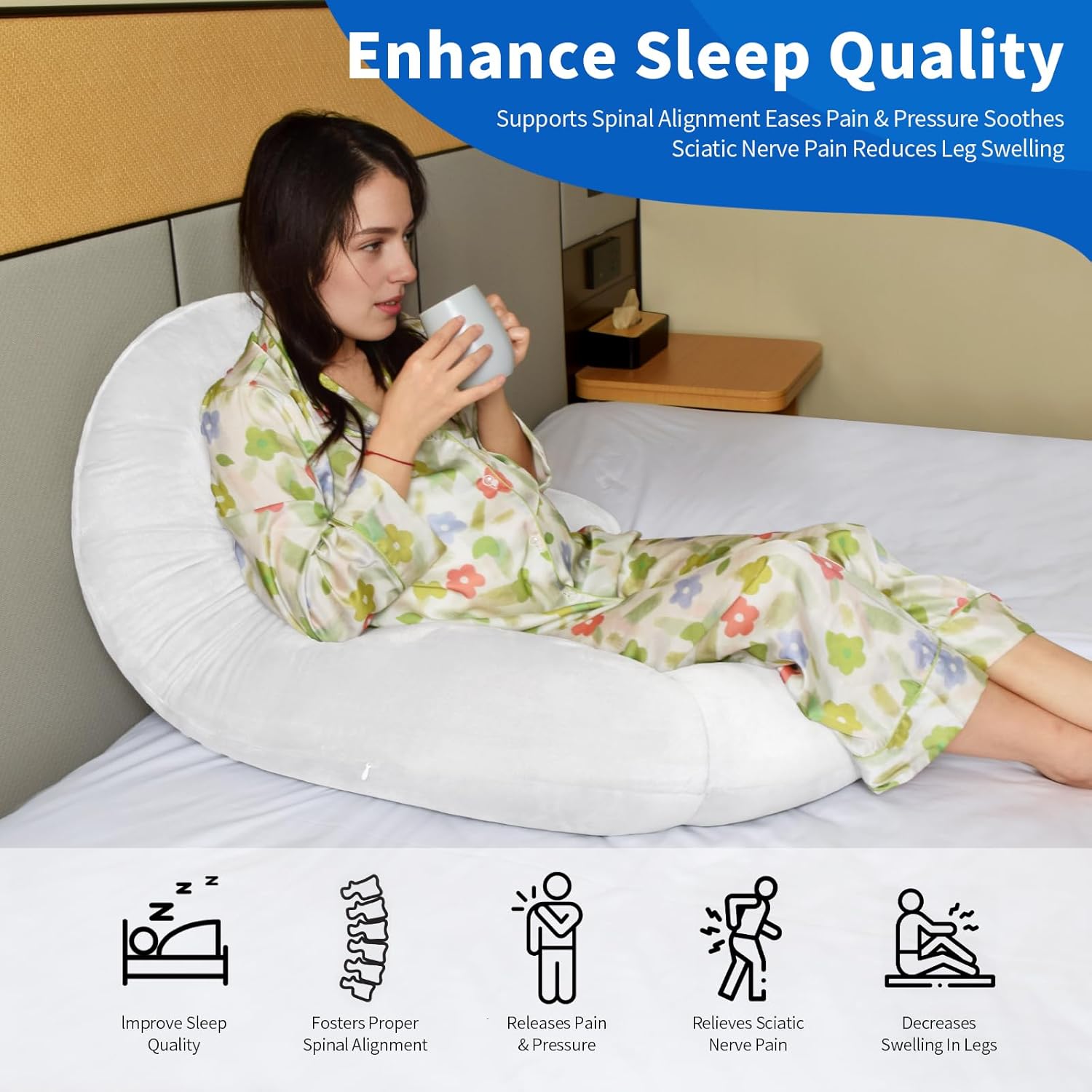 Pozico Pregnancy Pillow with Ear Piercing U-Shaped 51 Inch