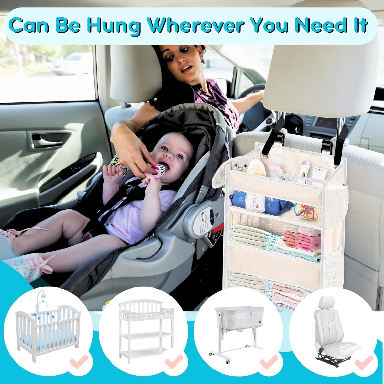 Ofiray-home Hanging Diaper Caddy 2-Tier with Mesh Pockets
