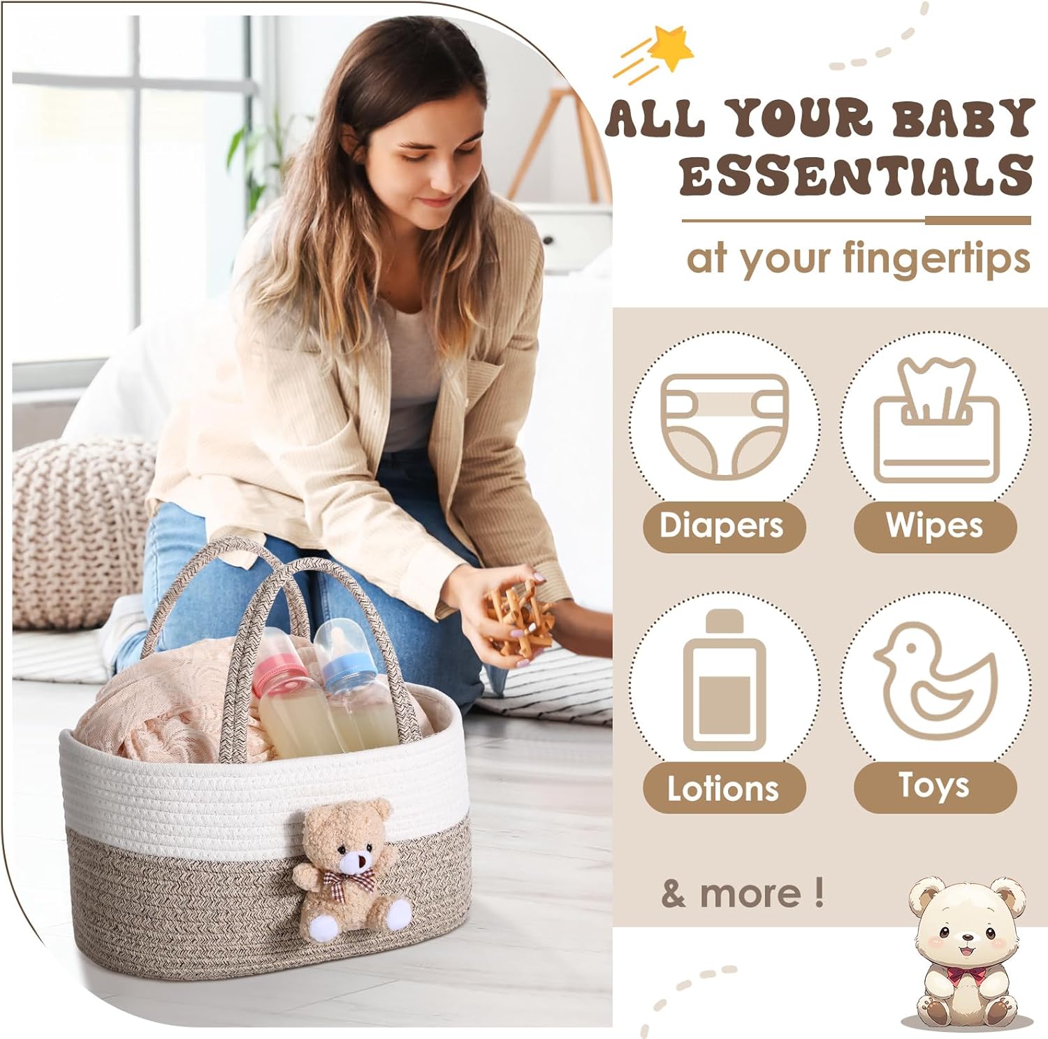 FoldTier Bear Diaper Caddy Organizer with Handle
