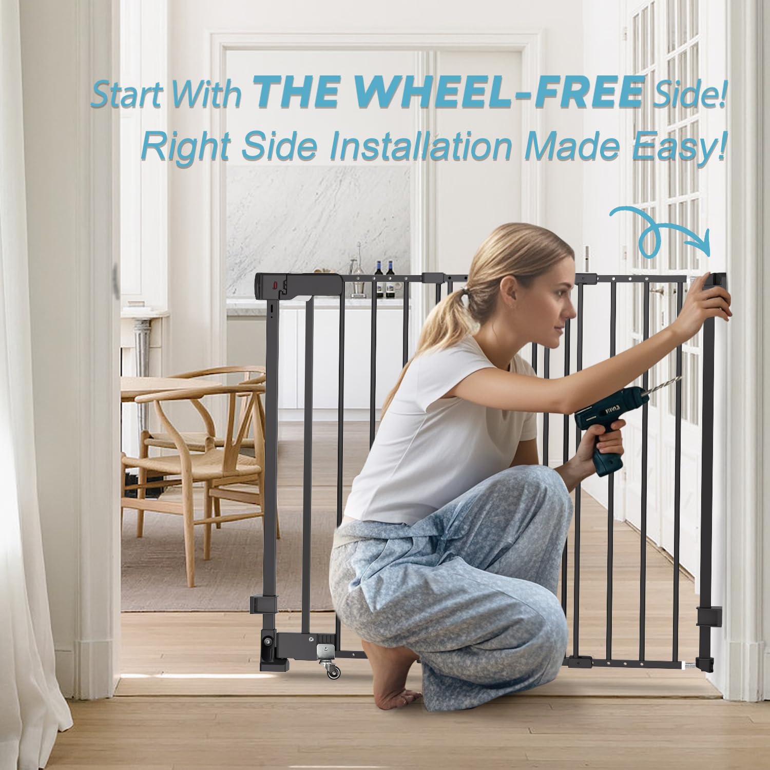 HUNTEA No Bottom Bar Stair Baby Gate - Adjustable 29 to 435