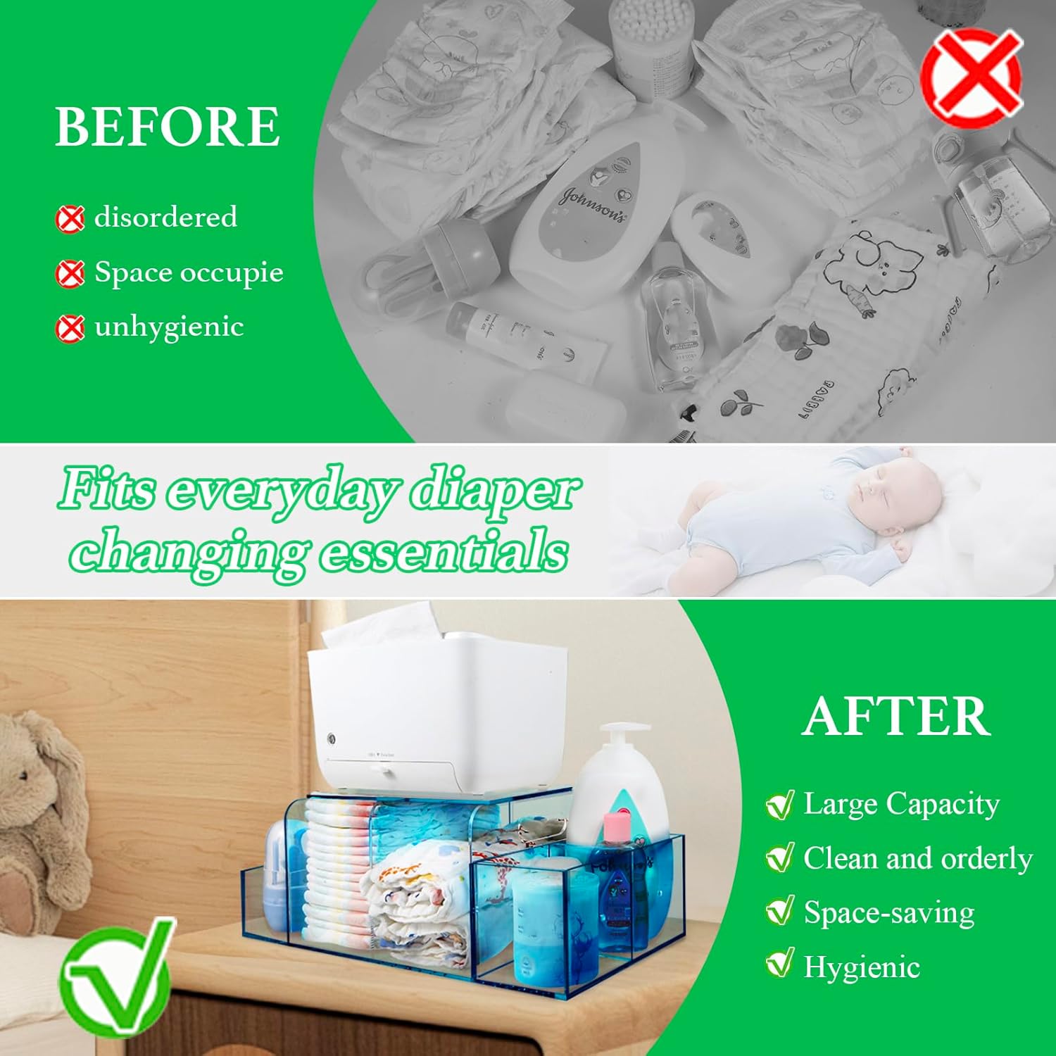 Nanyezh Acrylic Diaper Caddy 4 Compartment Organizer with Anti-slip Feet Blue