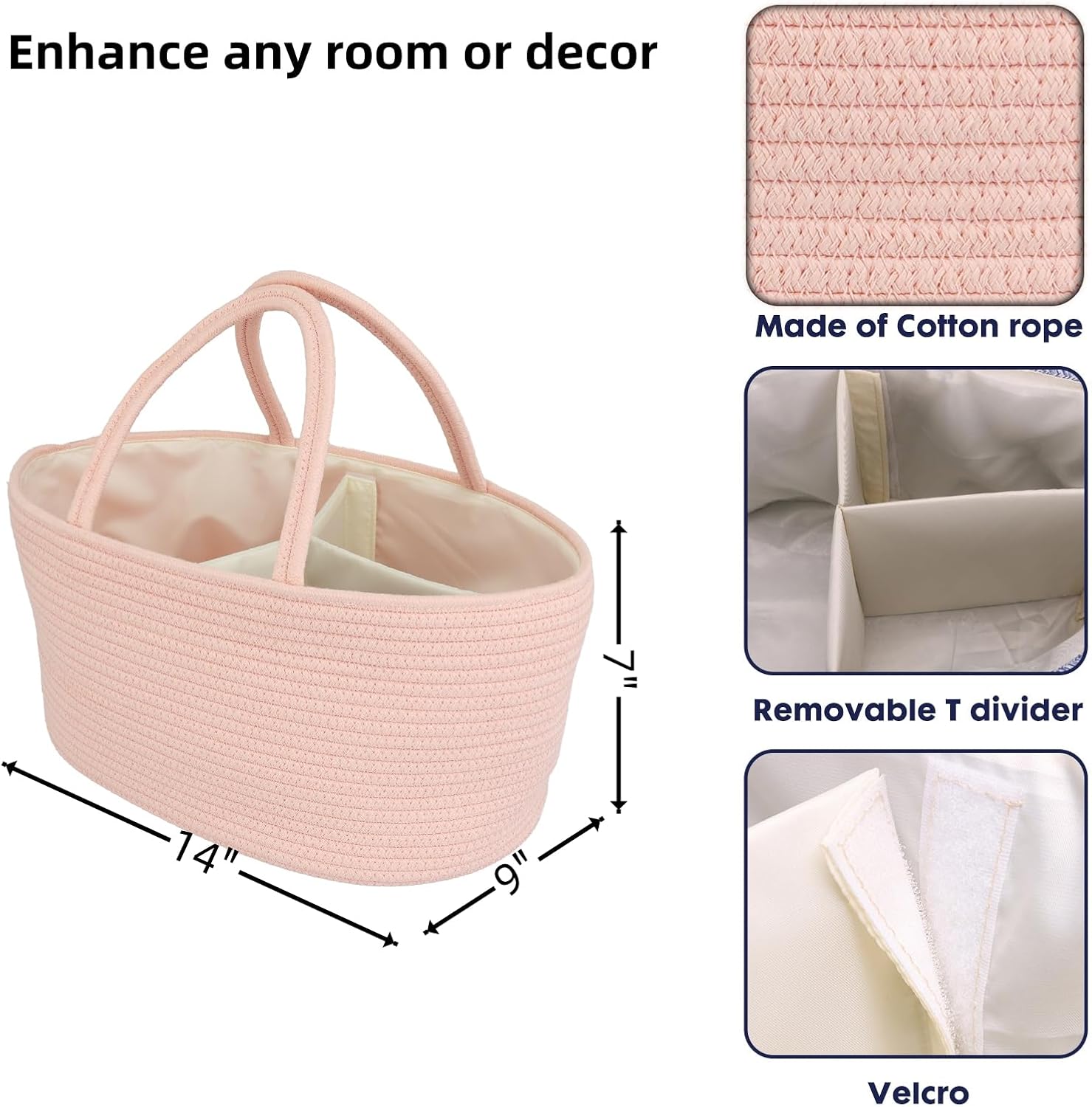 JUNBOLE Diaper Caddy Organizer Cotton Rope Portable Baby Basket