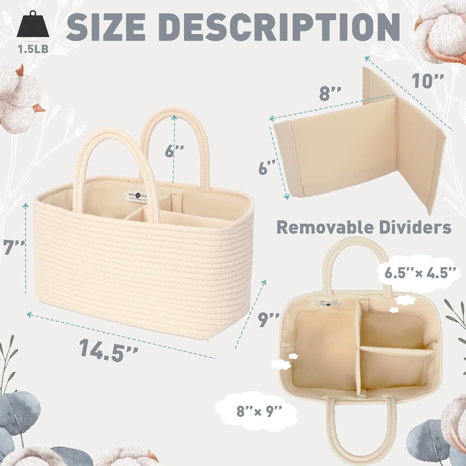 Miss Fong Diaper Caddy Organizer - Portable Travel Basket with Removable Dividers