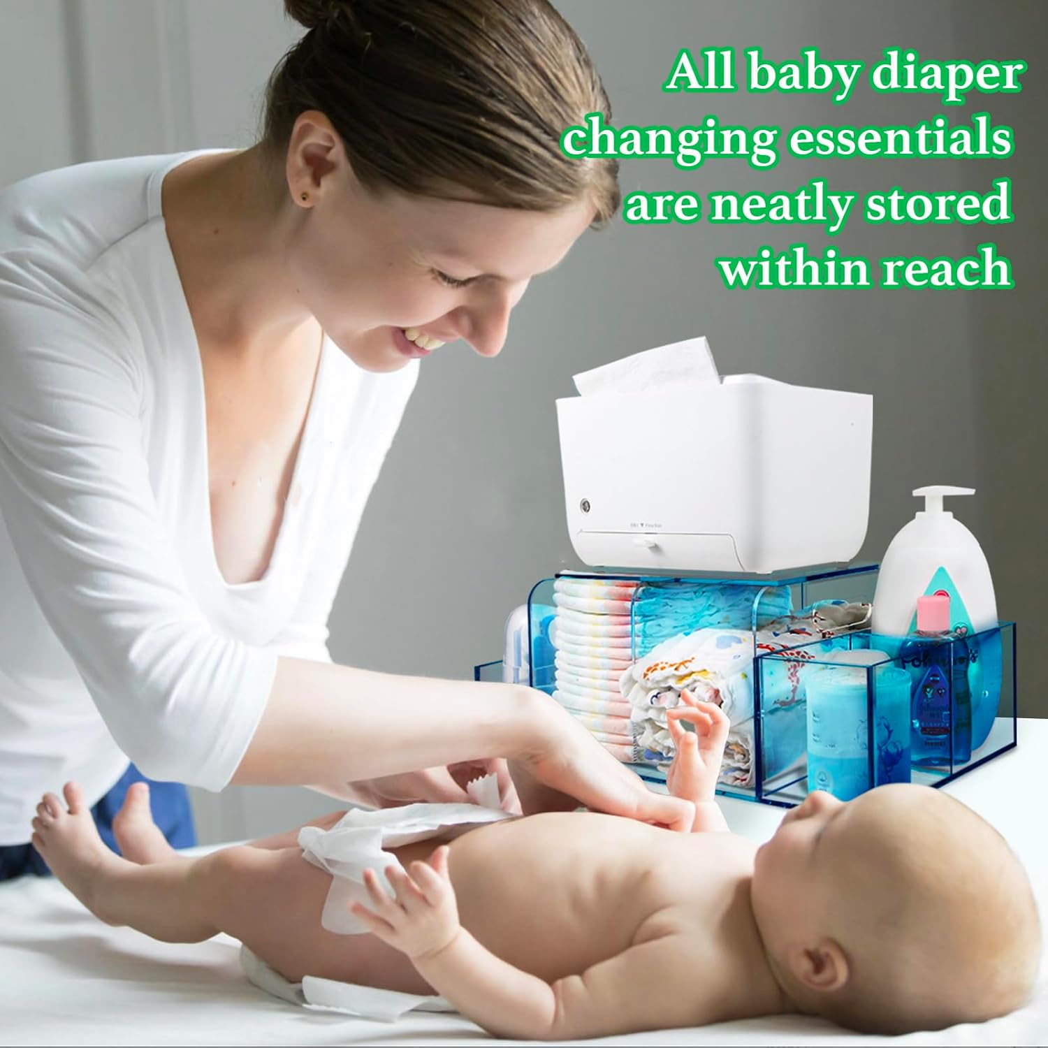 Nanyezh Acrylic Diaper Caddy 4 Compartment Organizer with Anti-slip Feet Blue