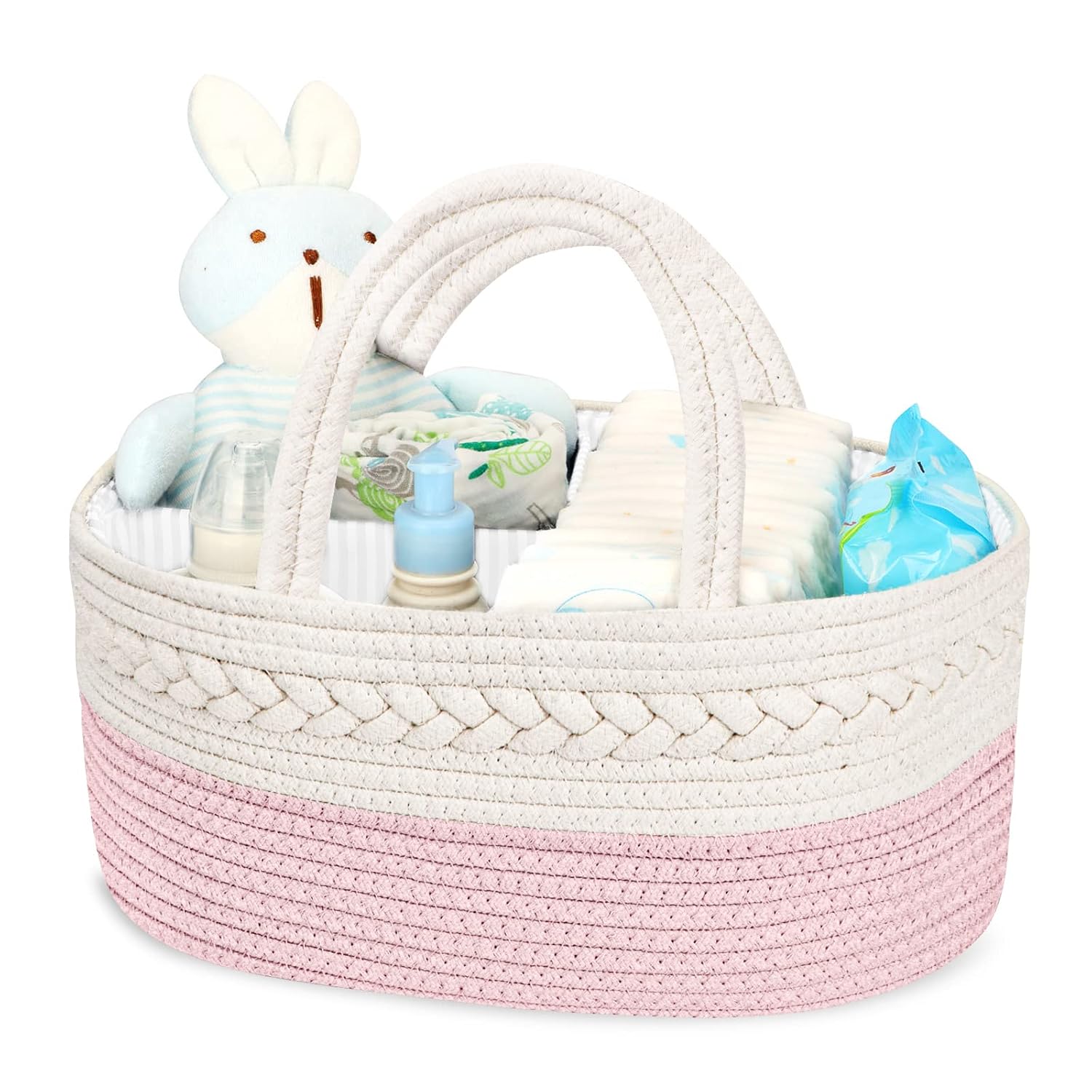 Maliton Diaper Caddy for Baby Girl - Cotton Rope Organizer