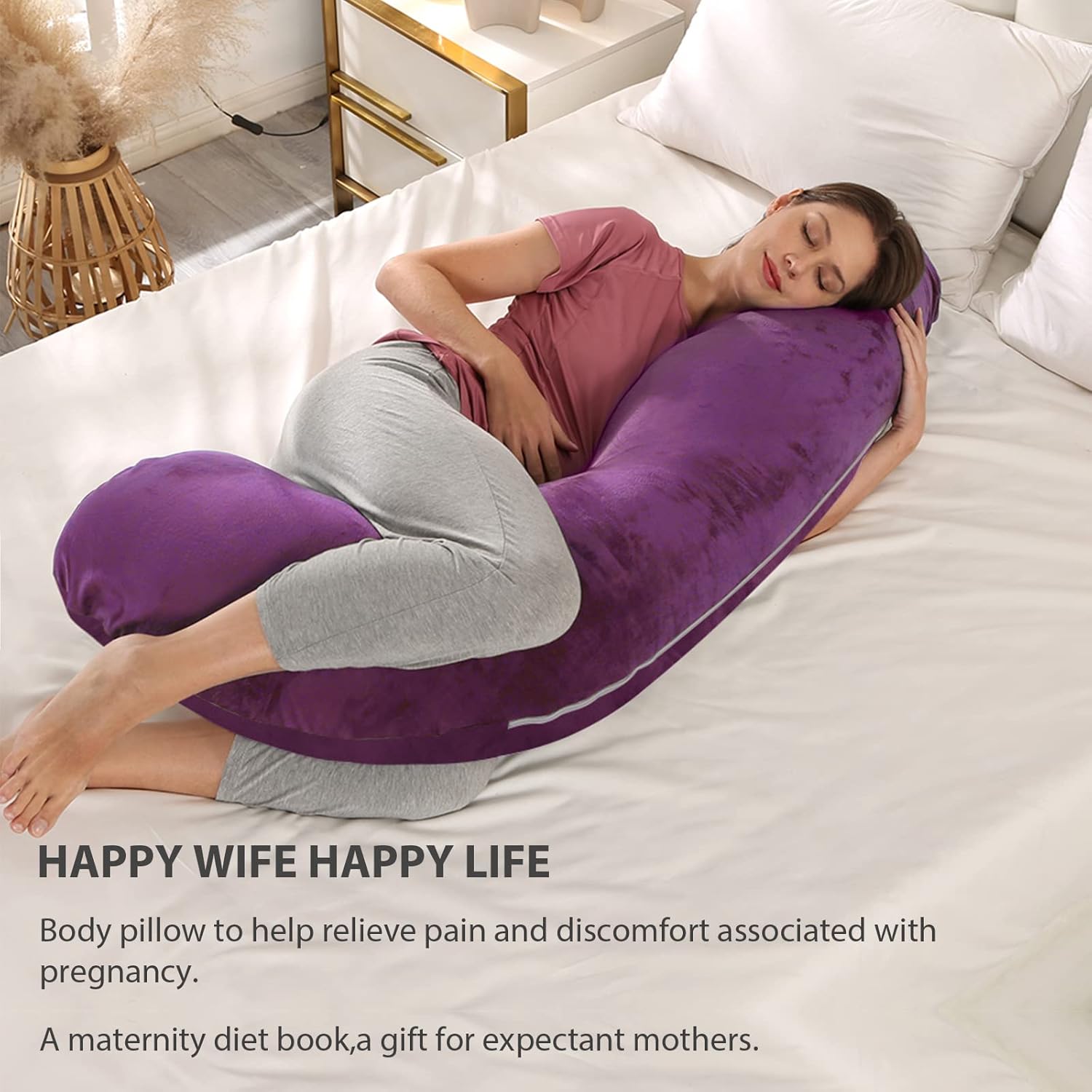 BATTOP Pregnancy Pillow with Dark Purple Cover 1