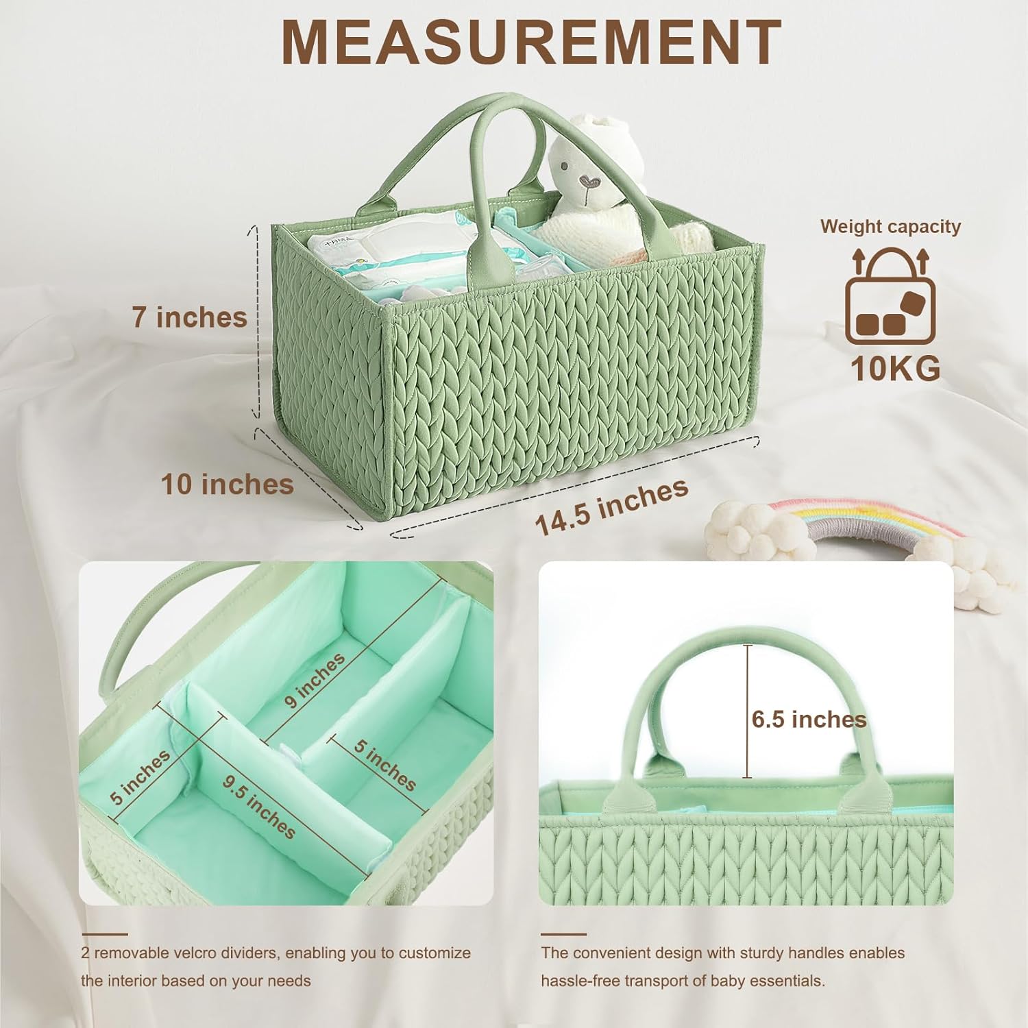 MOMINSIDE Diaper Caddy Organizer Fair Green 145x10x7