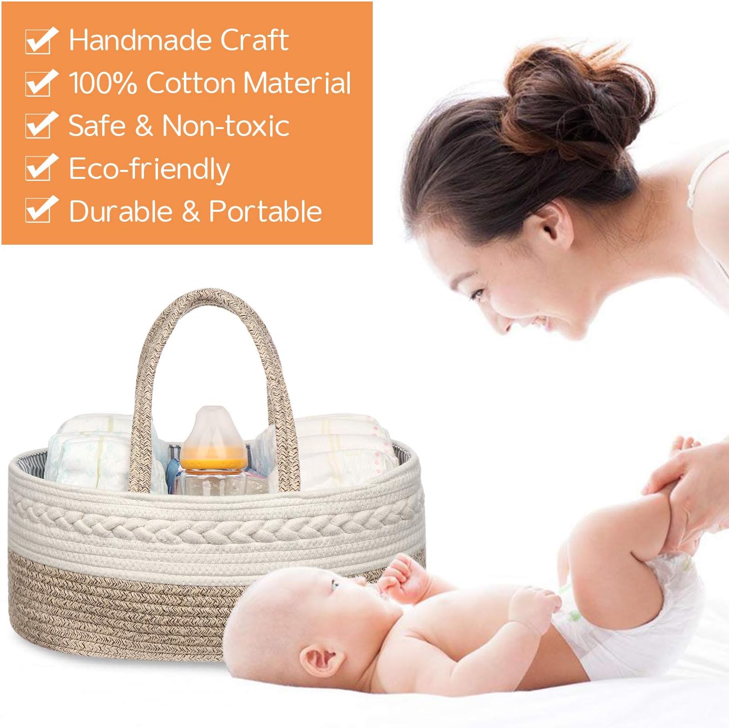 Maxgoods Baby Diaper Caddy Organizer - Cotton with Dividers and Pockets