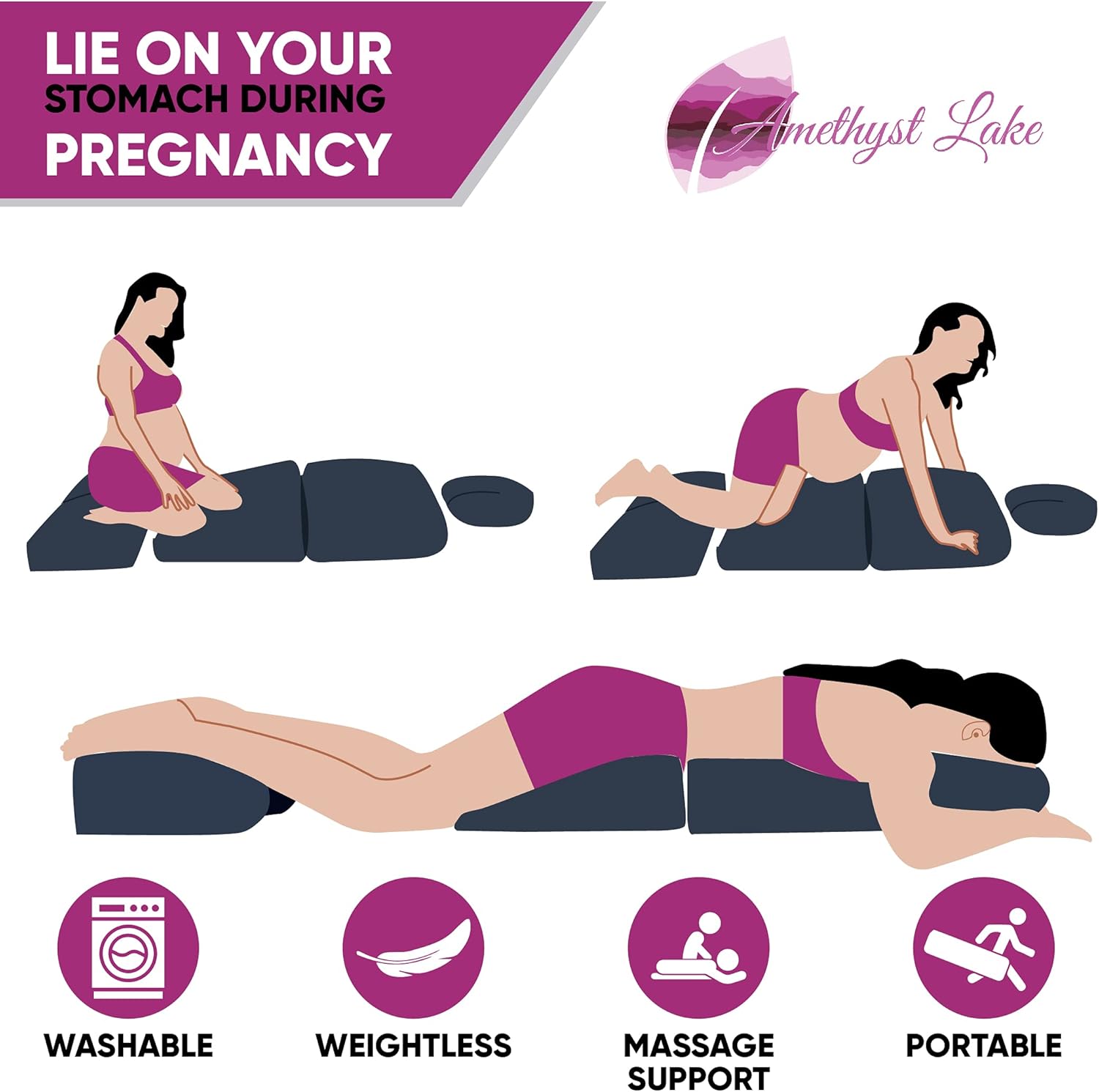 Amethyst Lake Pregnancy Massage Cushion with Headrest