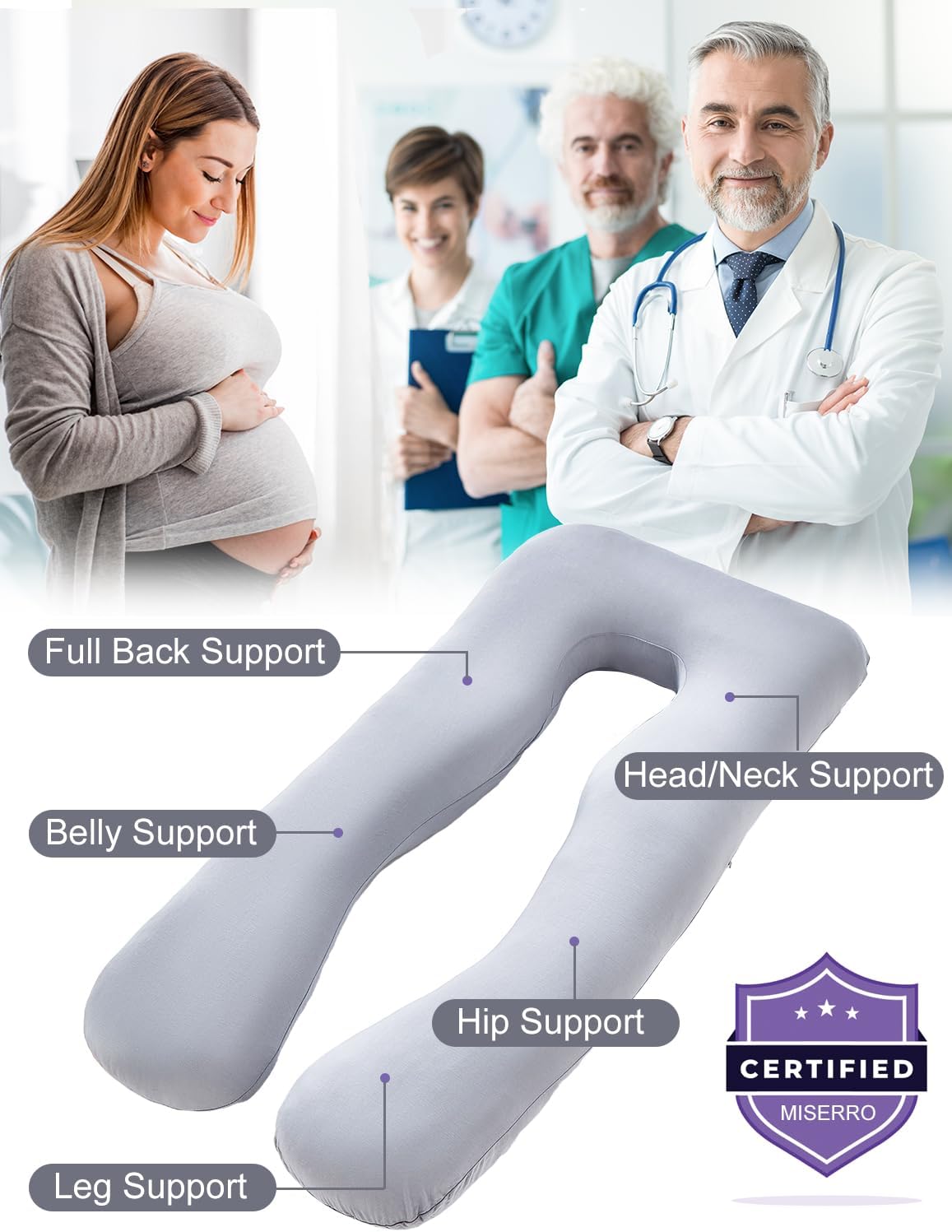 MISERRO Cooling Pregnancy Pillow with Bamboo Rayon Cotton Blend