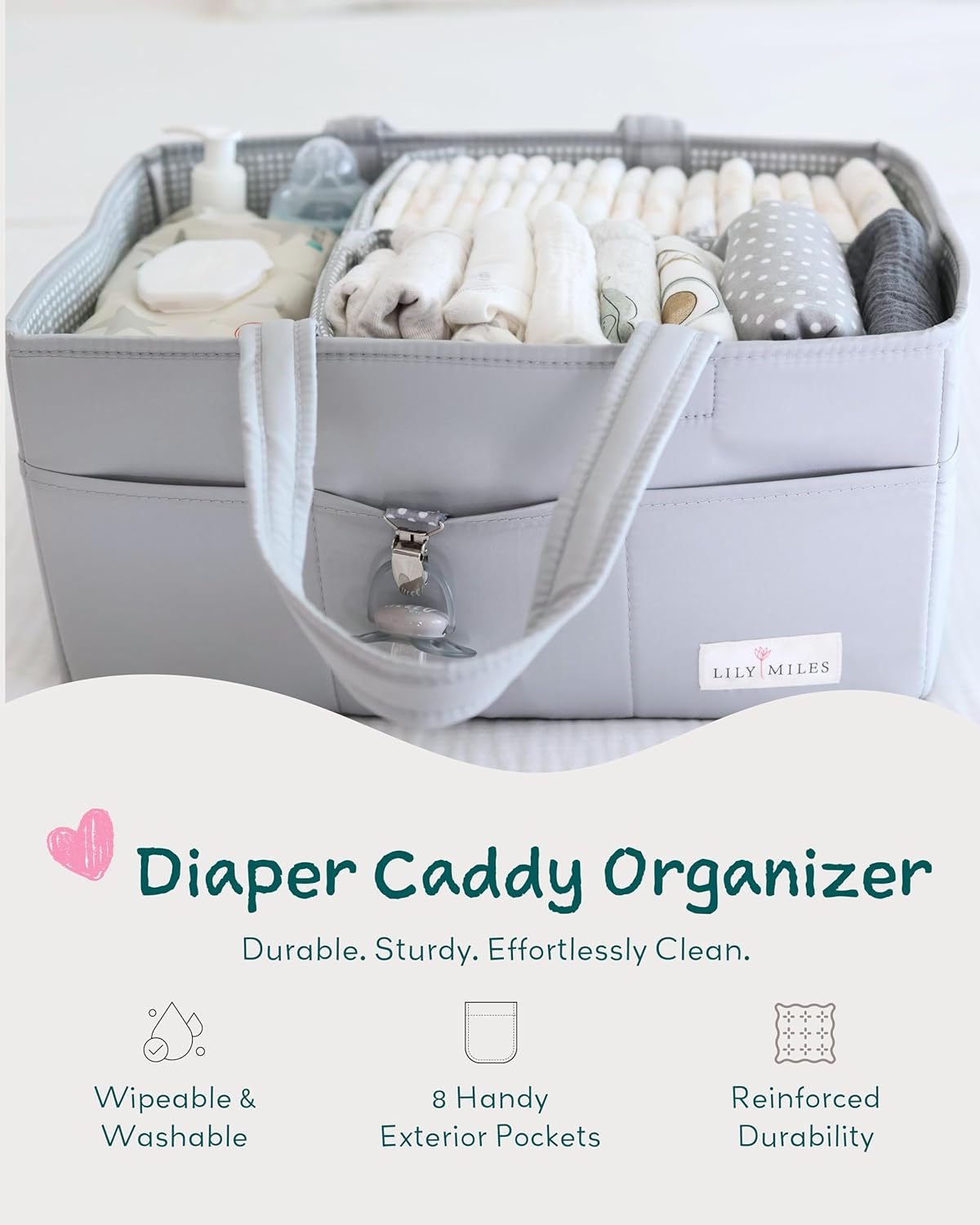 Lily Miles Diaper Caddy with 8 Pockets Wipeable Durable