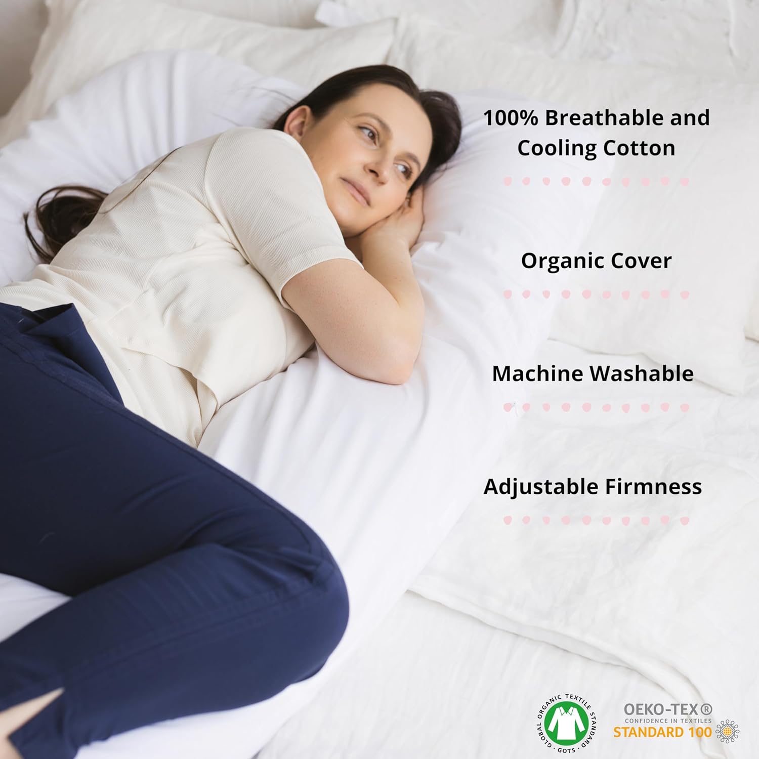 MINICAMP Organic U-Shape Pregnancy Pillow for Support and Comfort