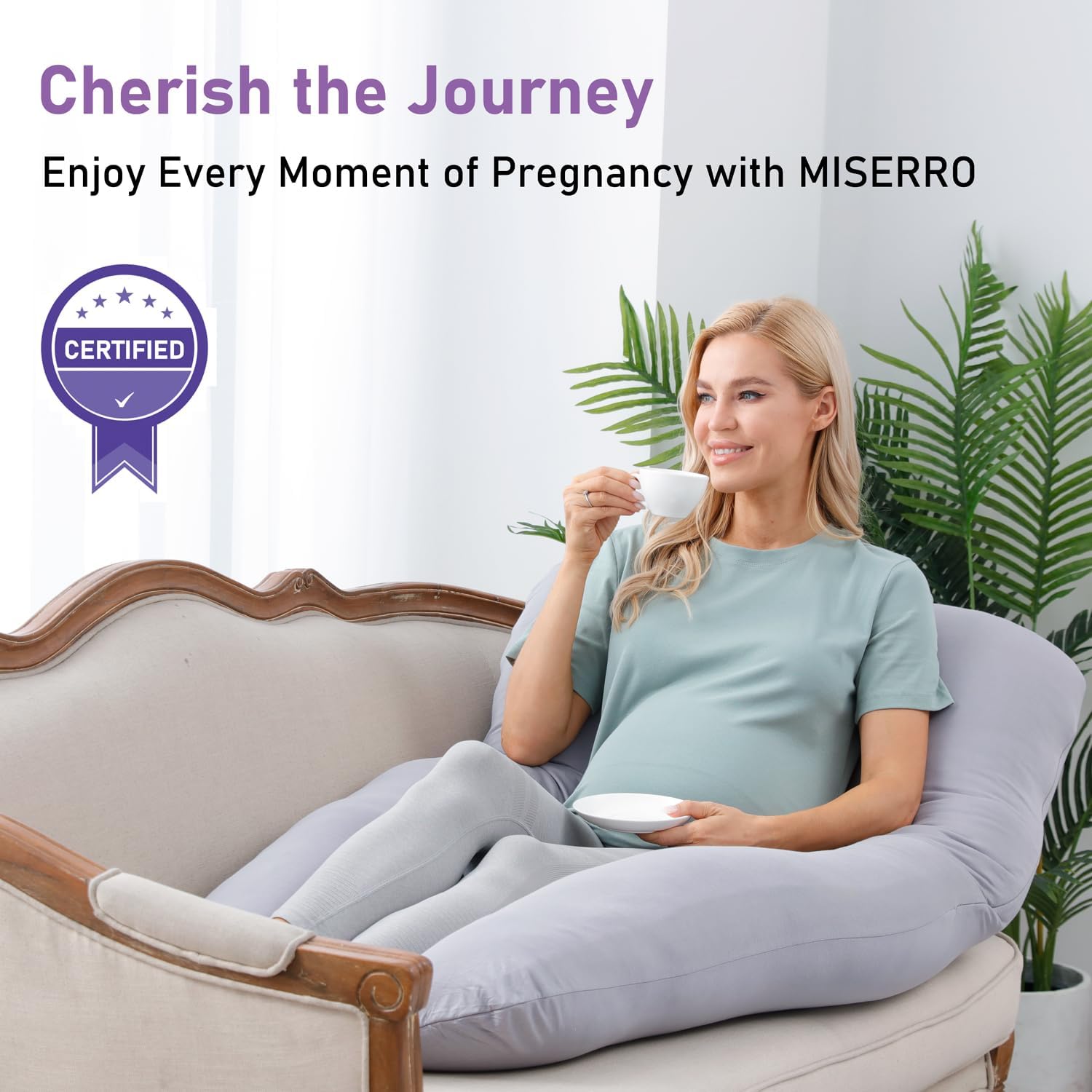 MISERRO Cooling Pregnancy Pillow with Bamboo Rayon Cotton Blend