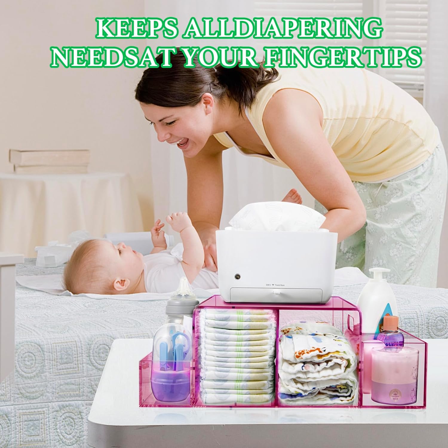 Nanyezh Acrylic Diaper Caddy with 4 Compartments Red 1