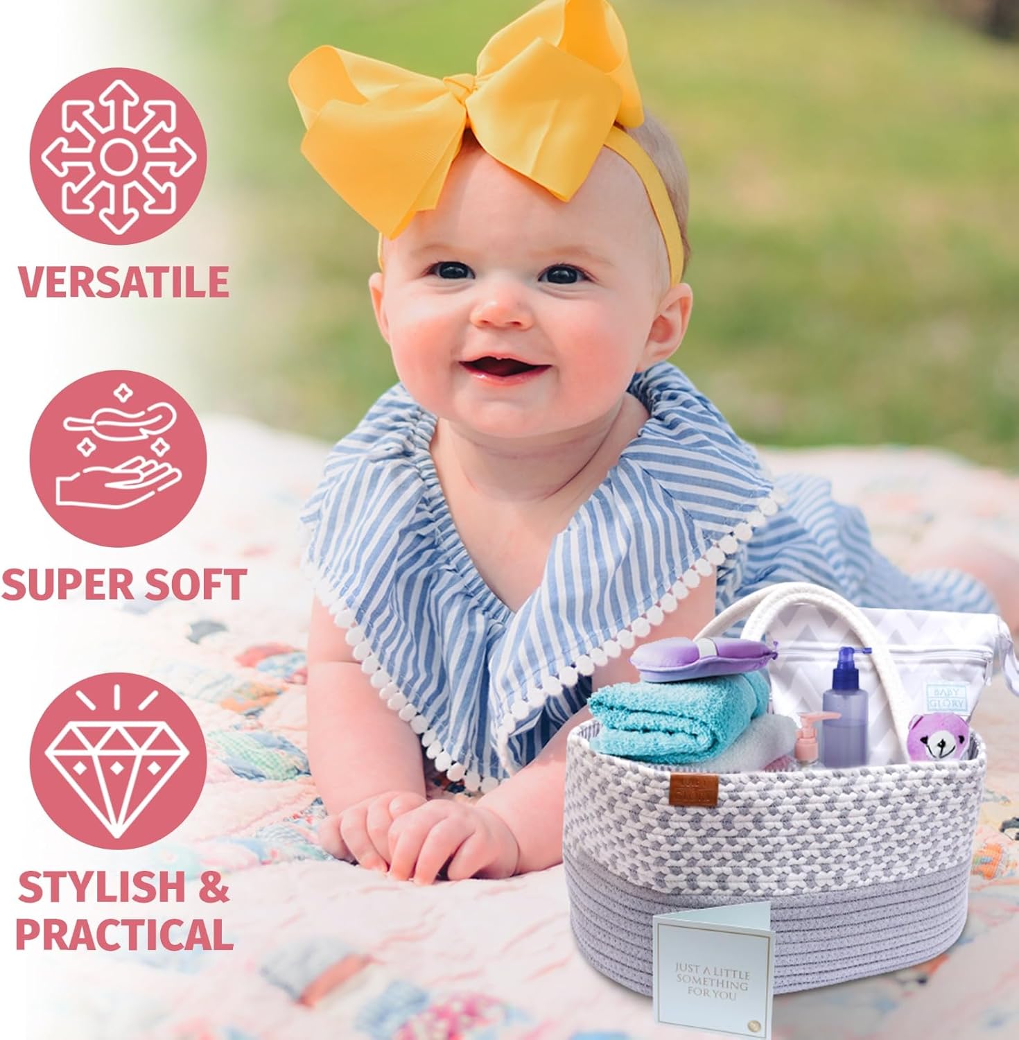 Unisex Diaper Caddy Organizer with Wet Dry Bag and Greeting Card