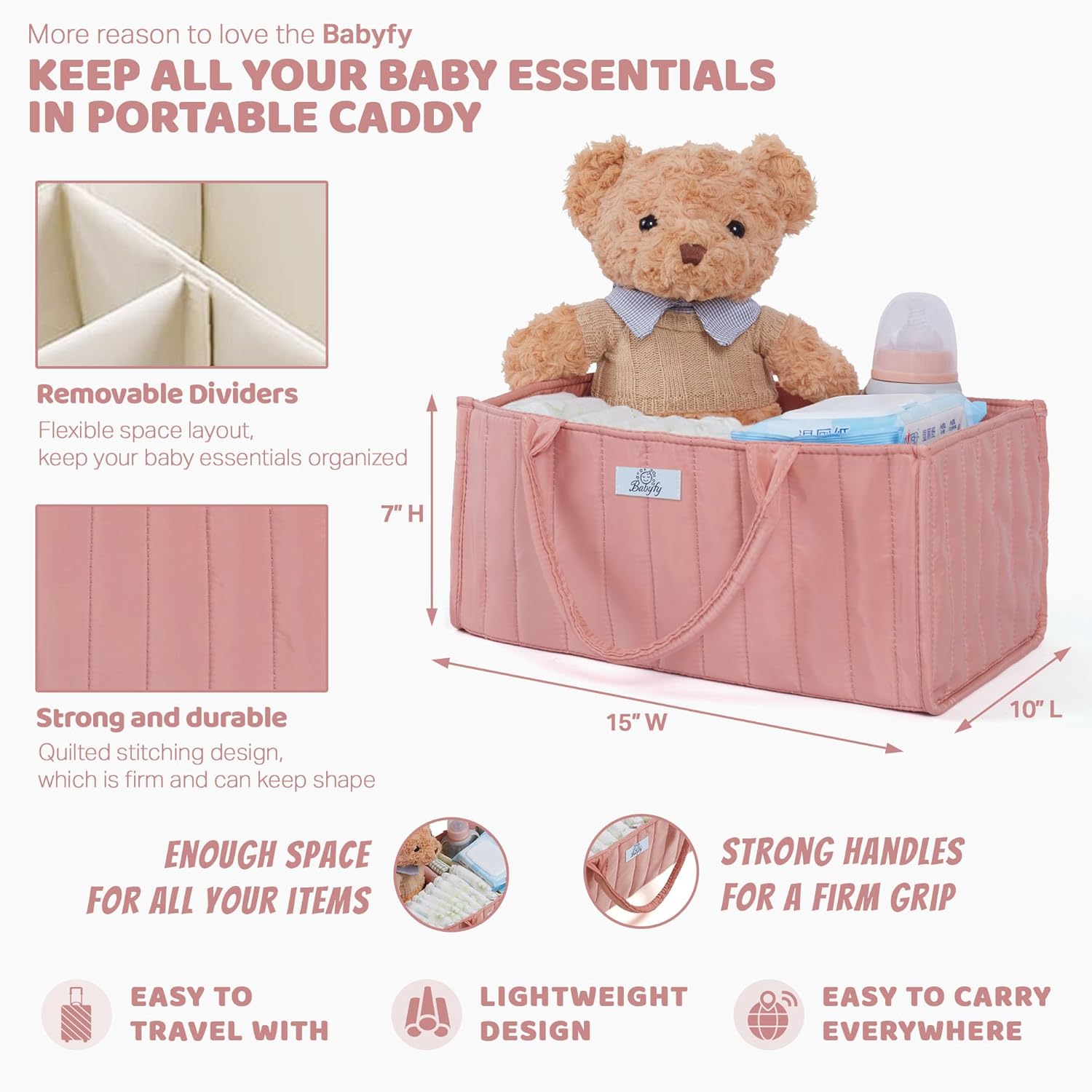 Babyfy Diaper Caddy Organizer Blush Pink