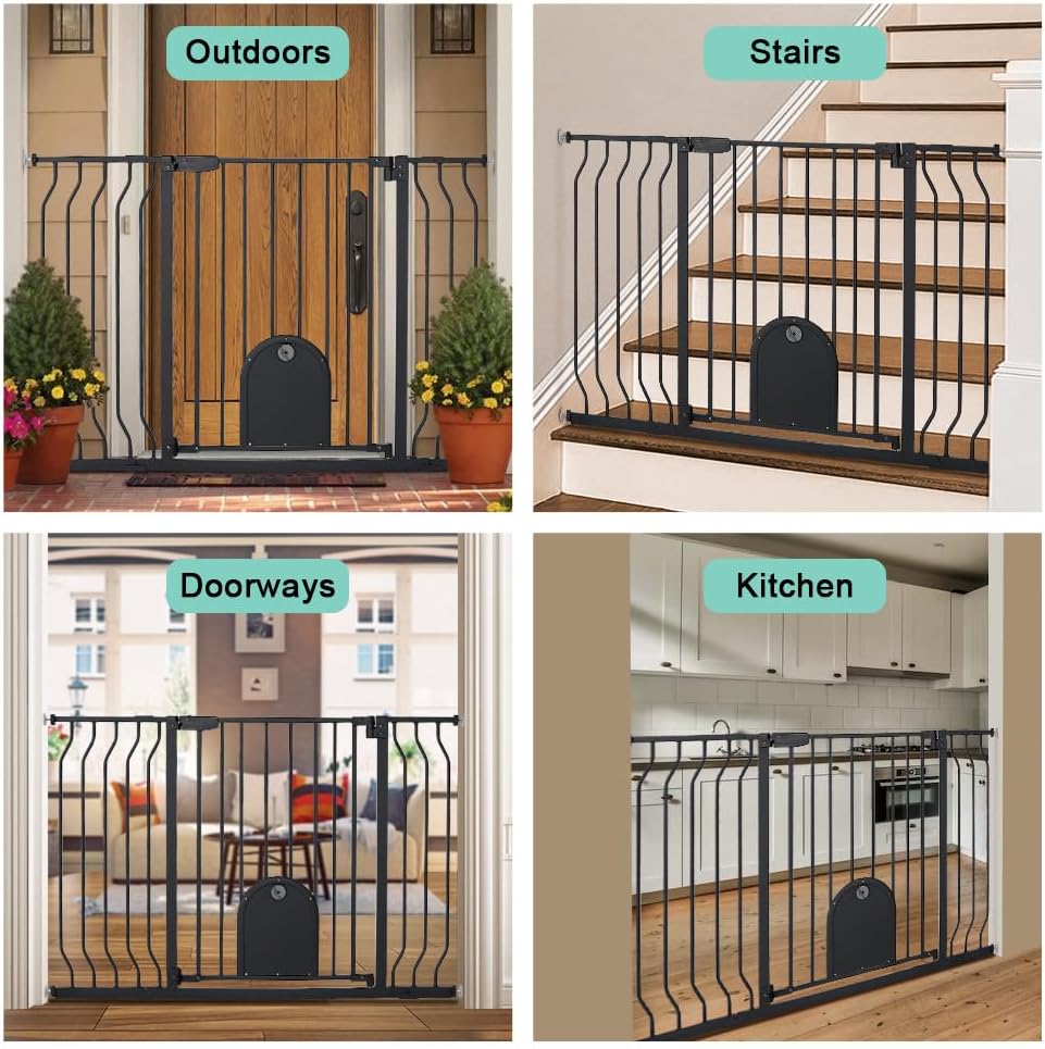 COMOMY Extra Wide Baby Gate with Cat Door and Auto Close