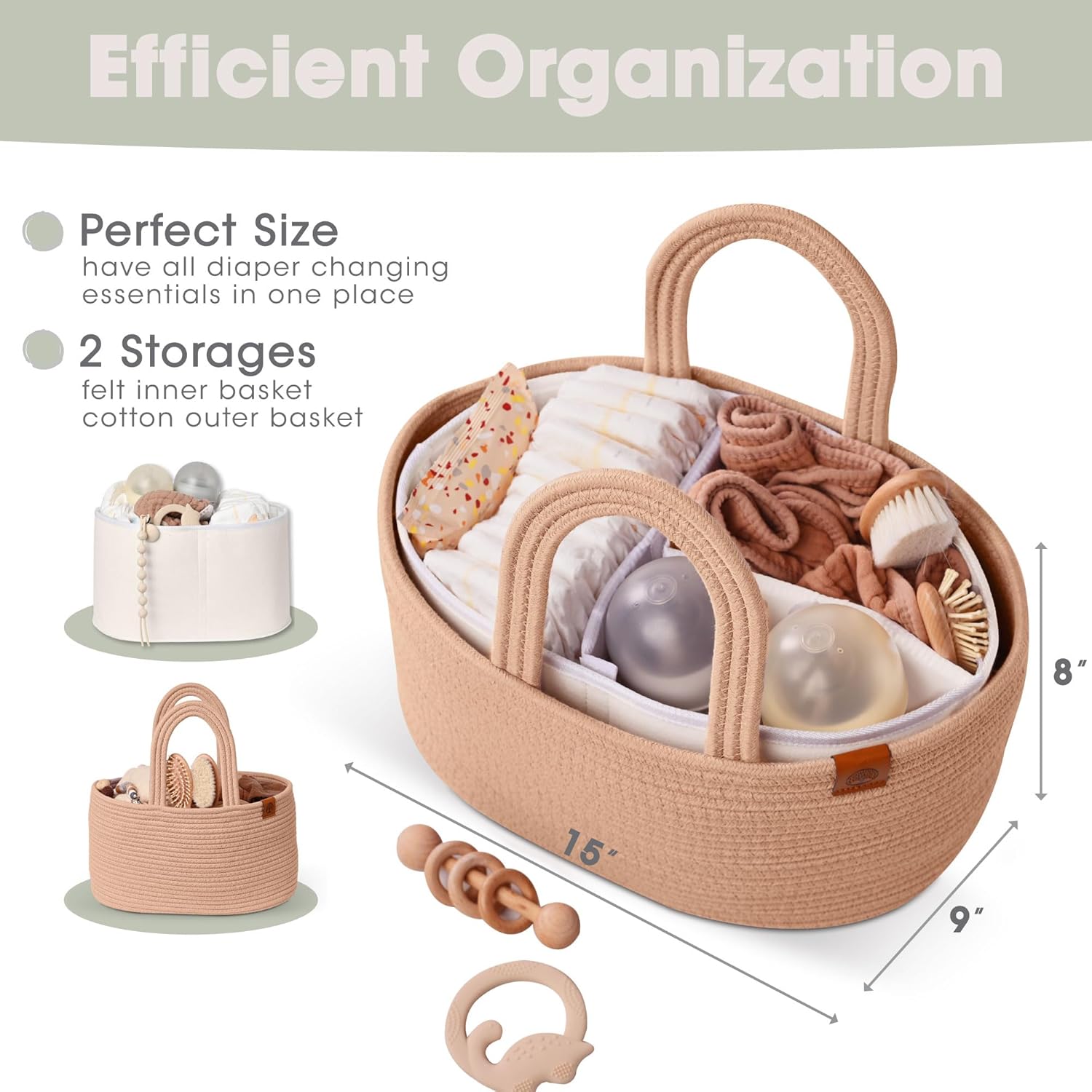 JJOO 2-in-1 Baby Diaper Caddy Organizer
