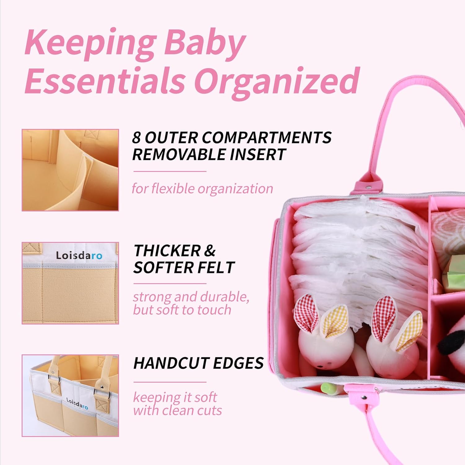 Loisdaro Baby Diaper Caddy with Handles and Dividers