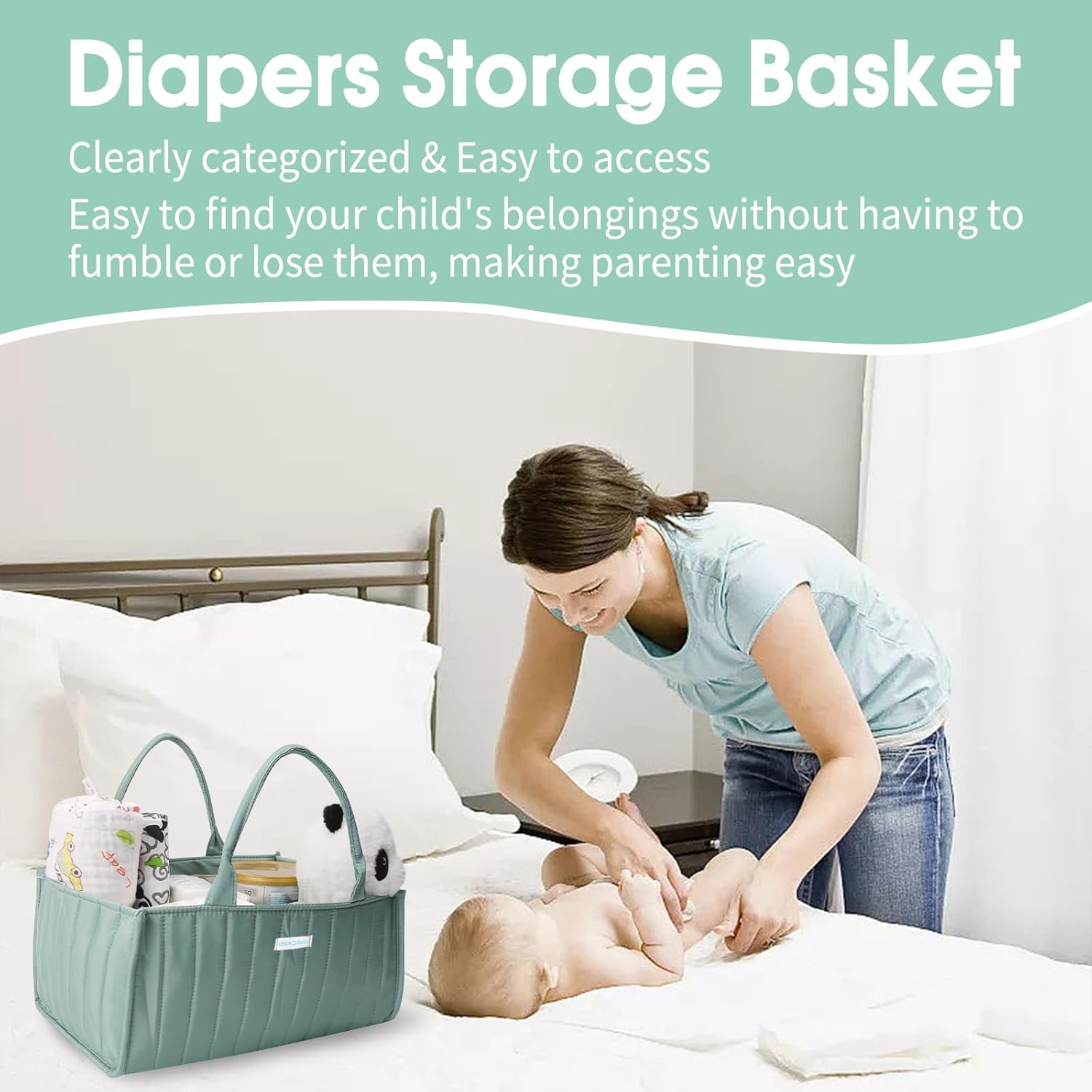 ChicMoments Baby Diaper Caddy Organizer - Matcha Green