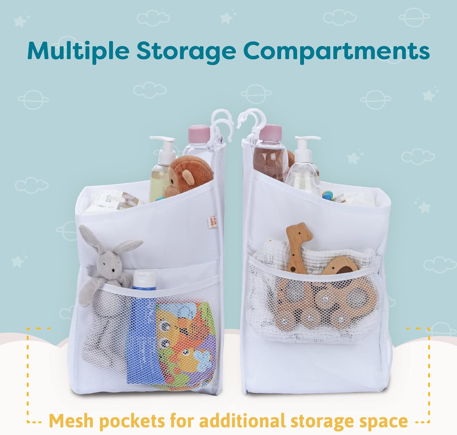CRADLE STAR Hanging Diaper Caddy Organizer - 50 Diapers 17x9x9 Inches White