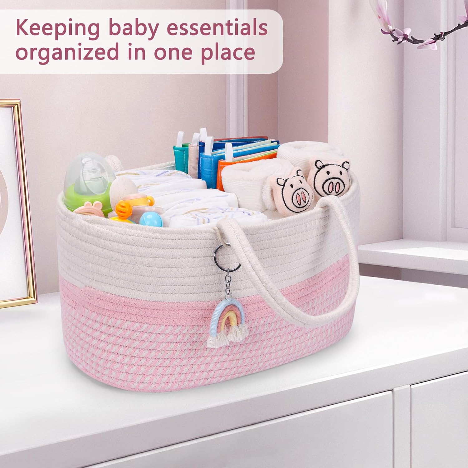 Skycase Cotton Rope Diaper Caddy Organizer Pink
