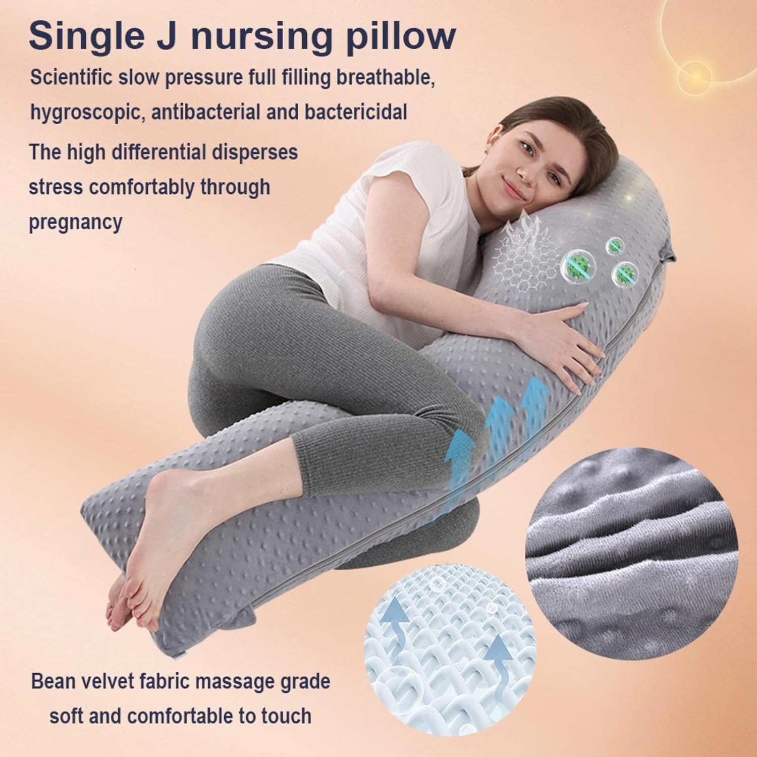 Vivixilan J-Shaped Pregnancy Pillow for Full Body Support Gray