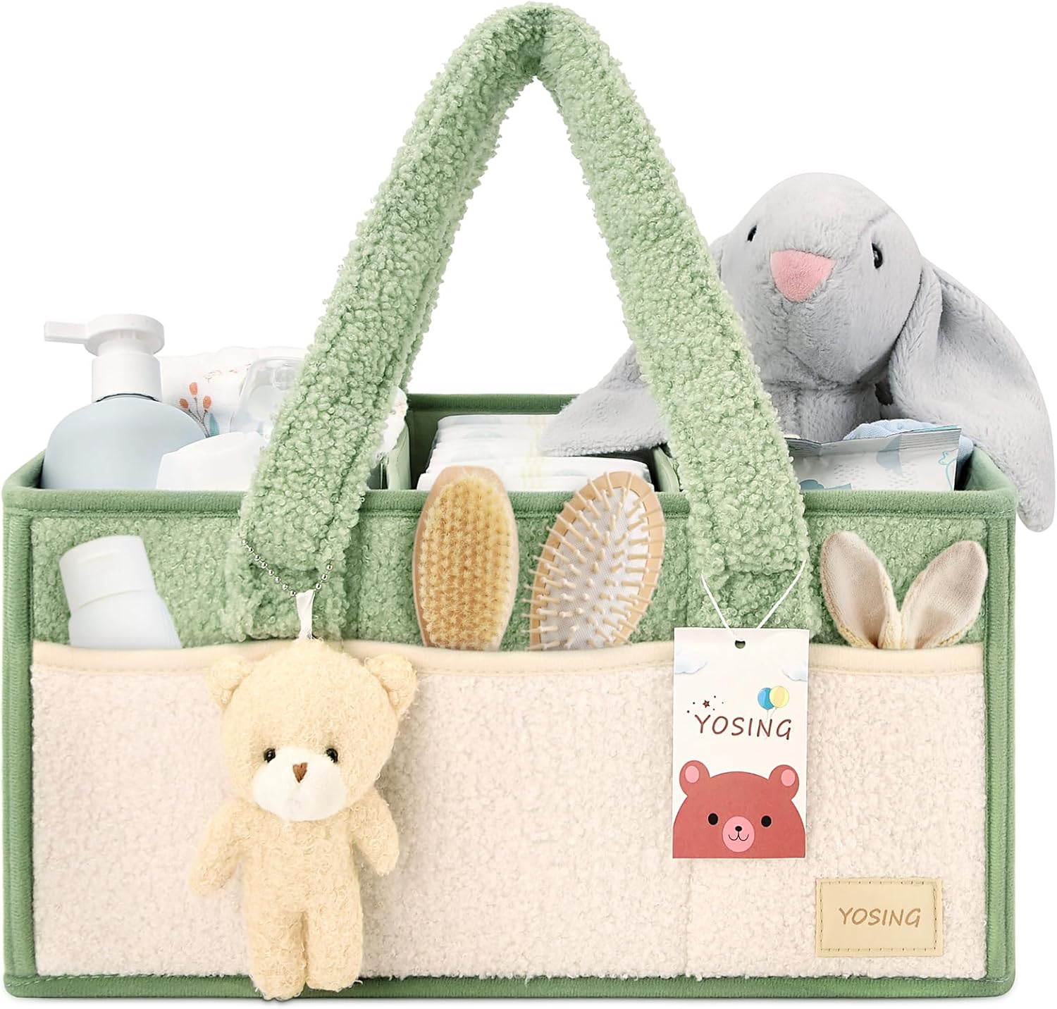 YOSING Diaper Caddy Organizer with 13 Pockets - Green and White