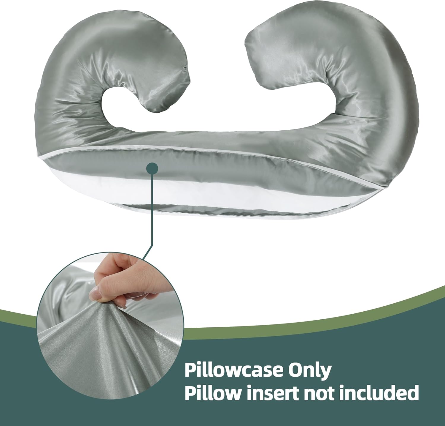 BALAPET Silky Satin Pregnancy Pillow Case C Shaped Dark Grey